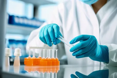 Scientist Handling Laboratory Test Tube In Medical Research Facility