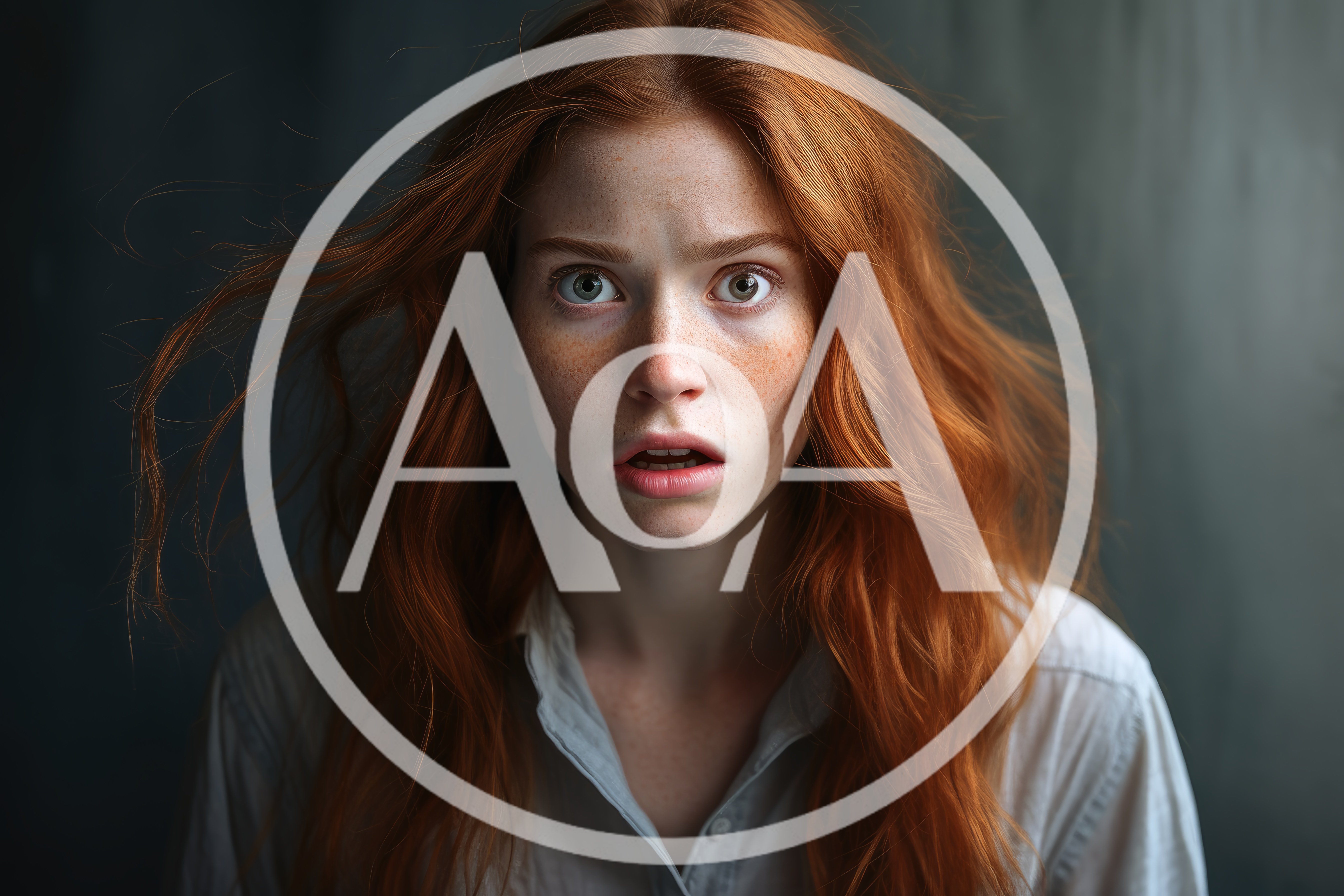 Portrait Of A Shocked Young Woman With Red Hair