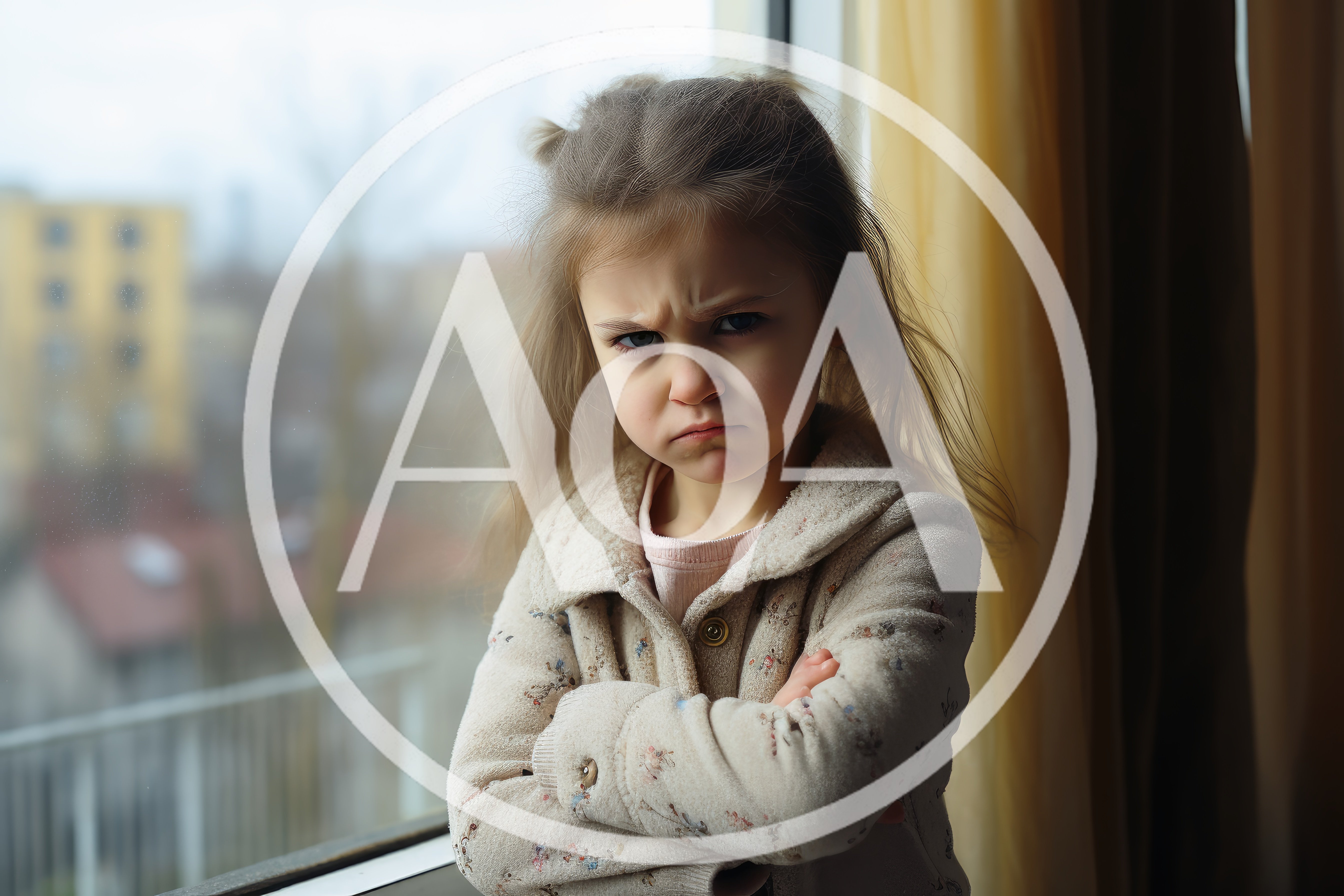 Angry Little Girl Standing By A Window