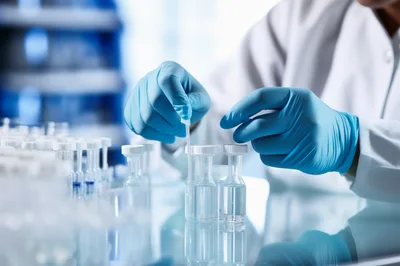 Scientist Using Pipette To Fill Laboratory Vials