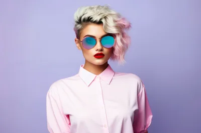 Stylish Young Woman With Pink Hair And Sunglasses