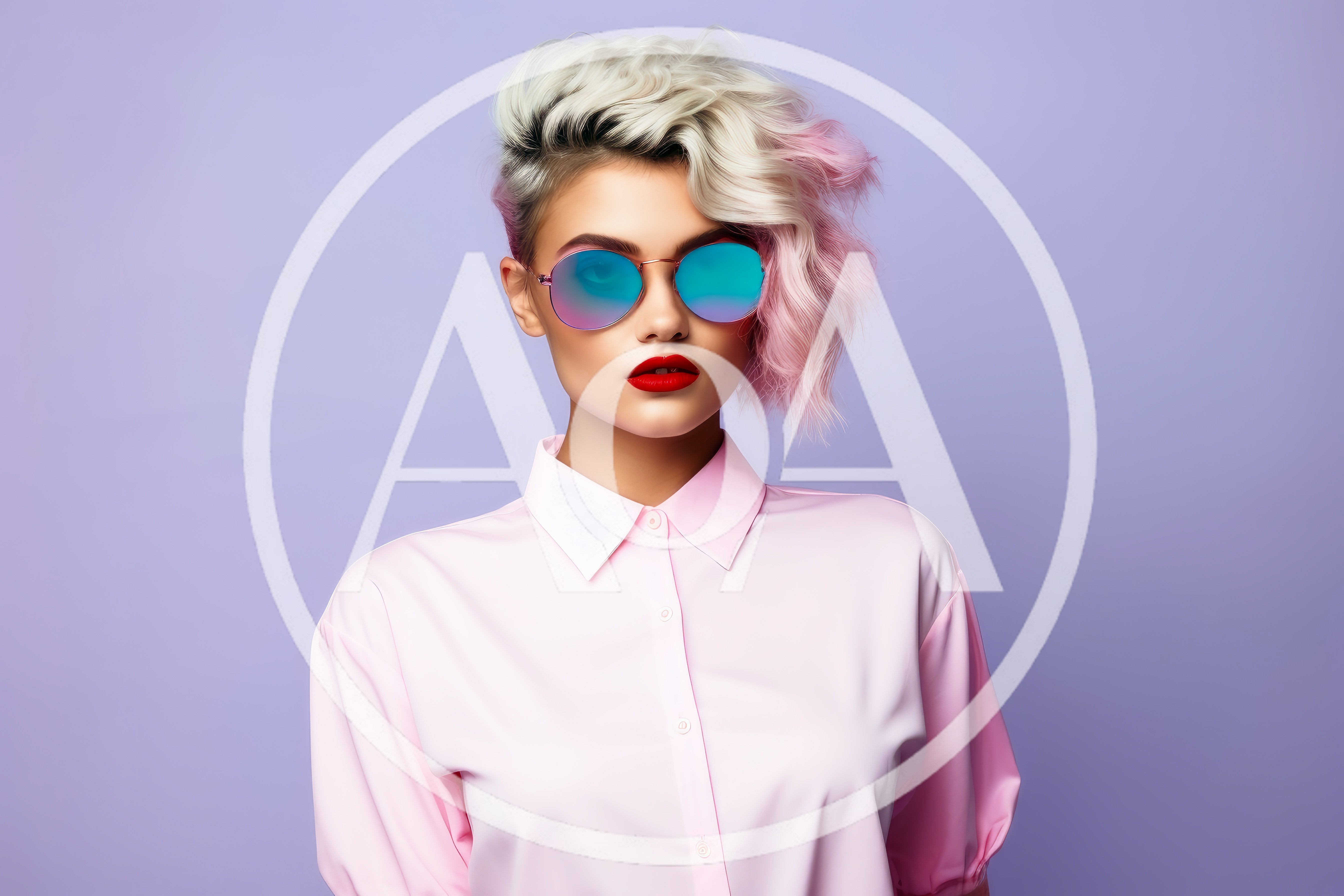 Stylish Young Woman With Pink Hair And Sunglasses