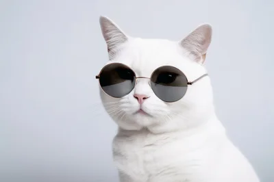 White Cat Wearing Round Sunglasses