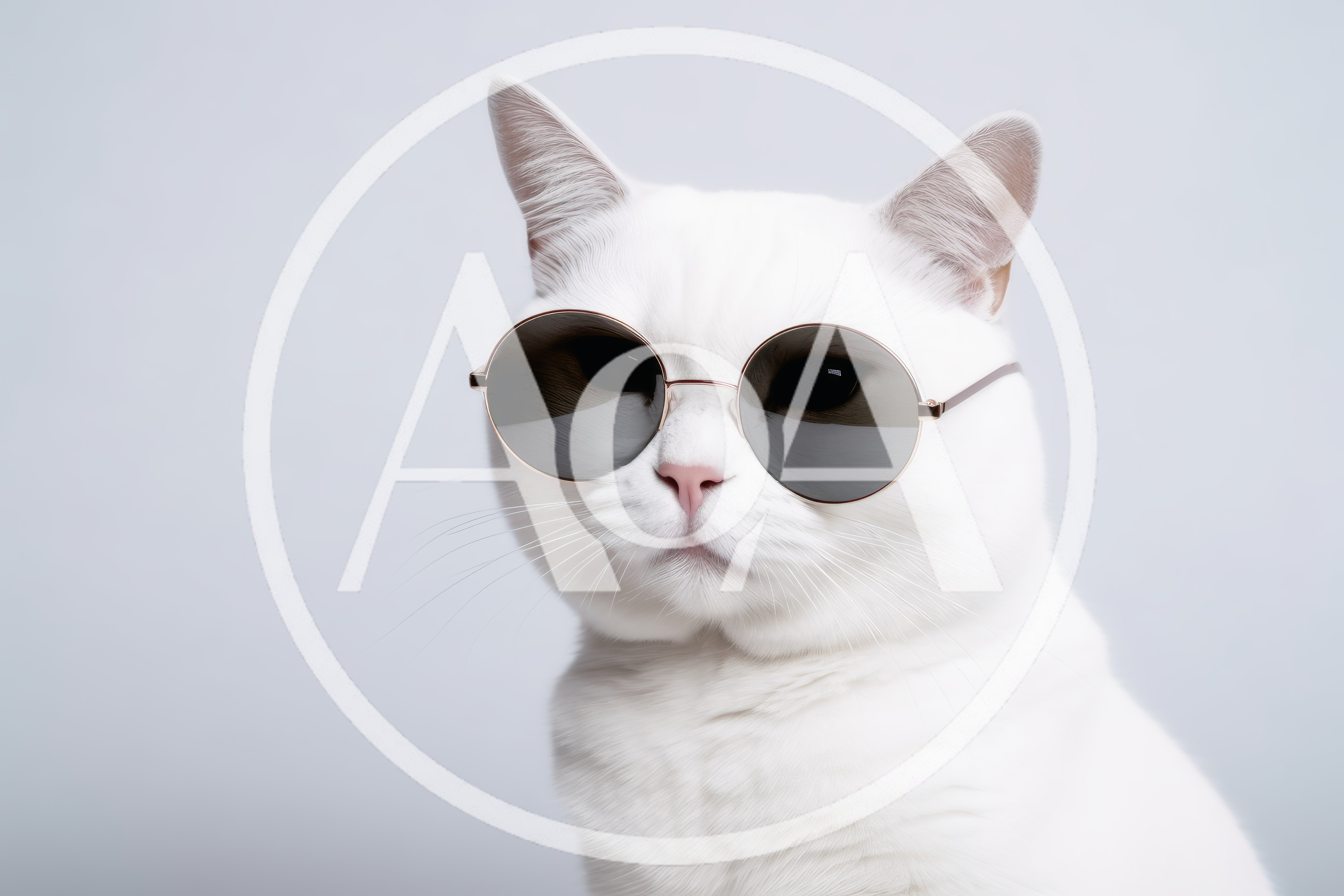 White Cat Wearing Round Sunglasses