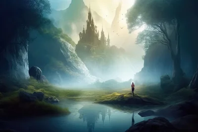 Lone Traveler Approaching A Mystical Fantasy Castle
