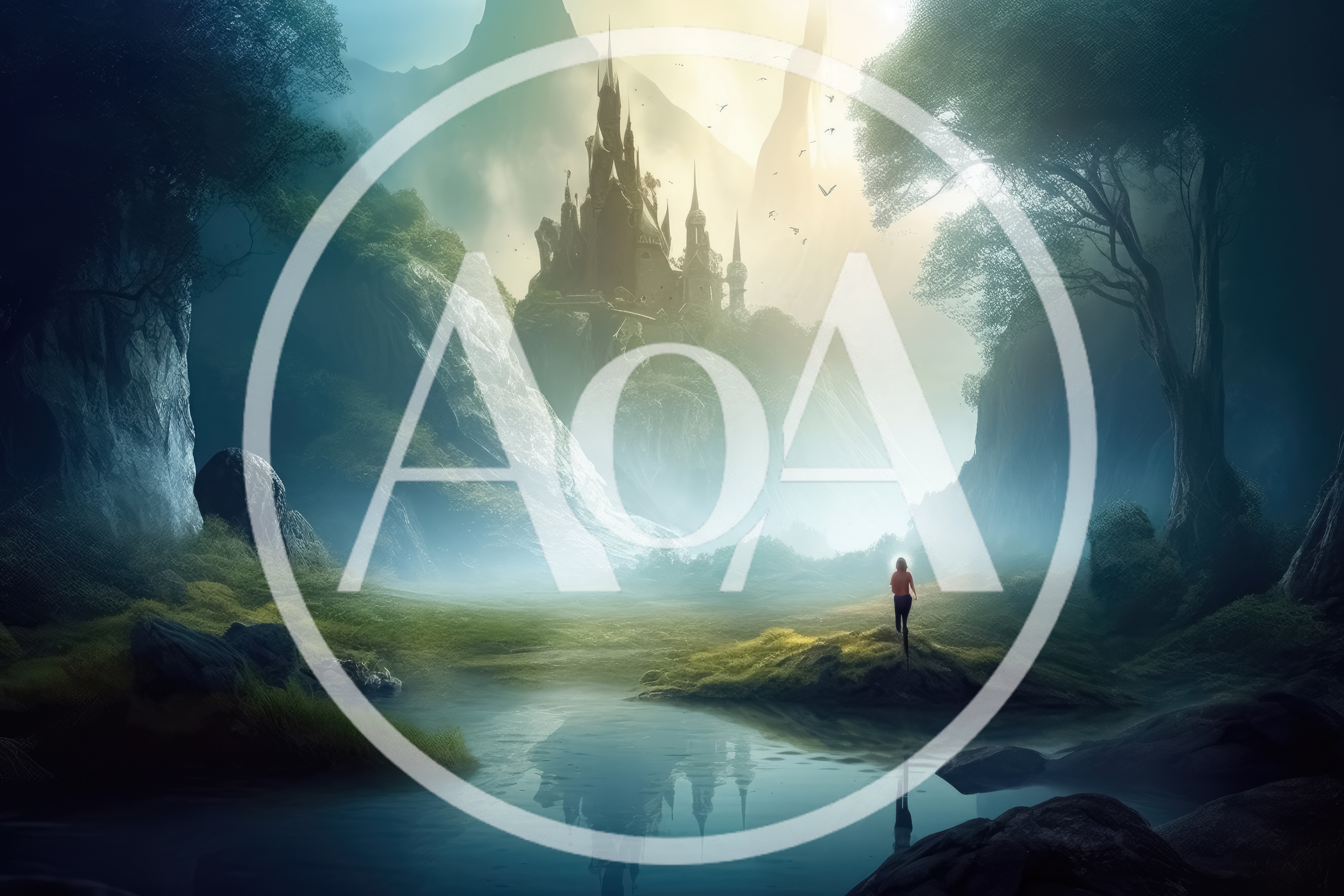 Lone Traveler Approaching A Mystical Fantasy Castle