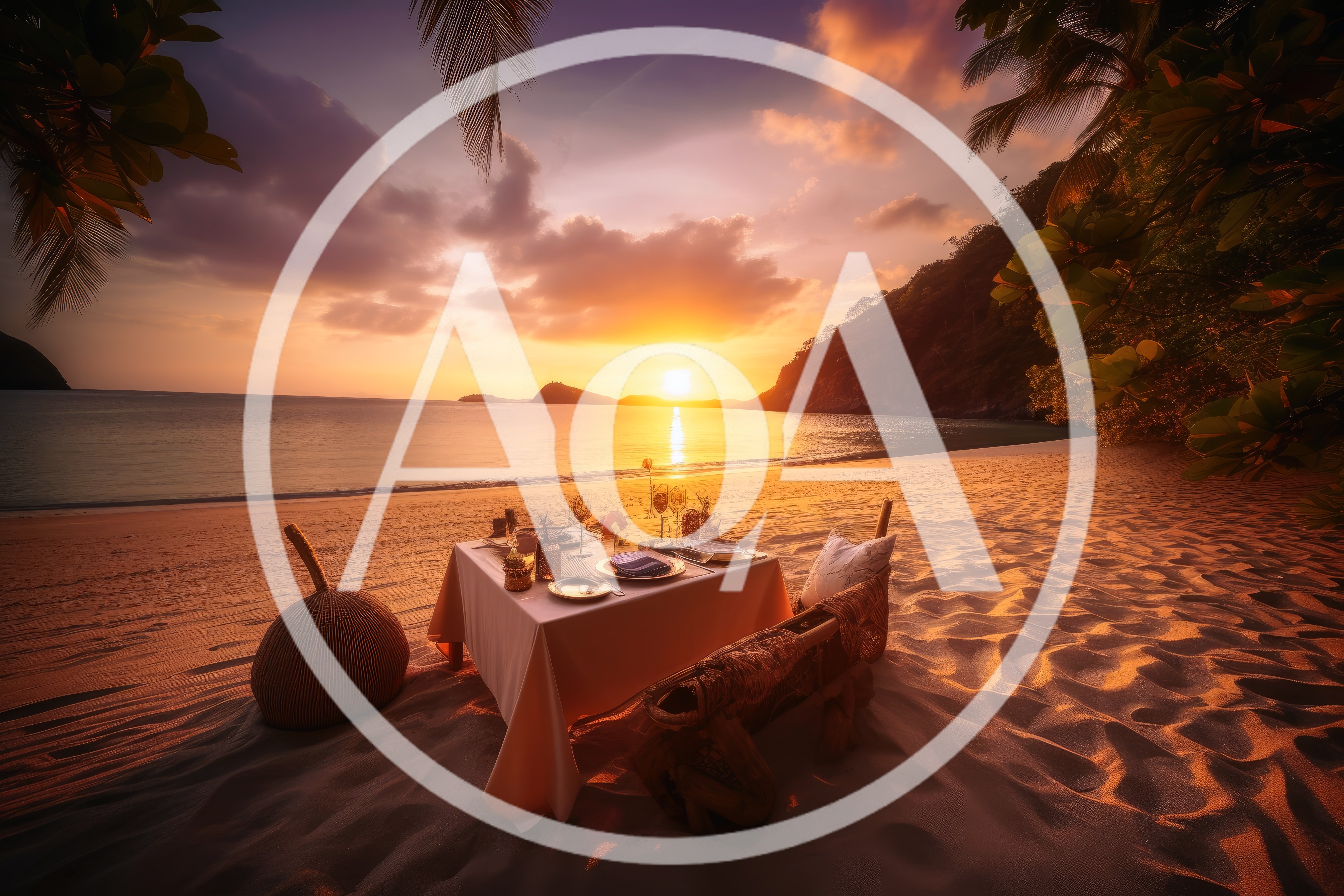Romantic Beachside Dinner Setup At Sunset
