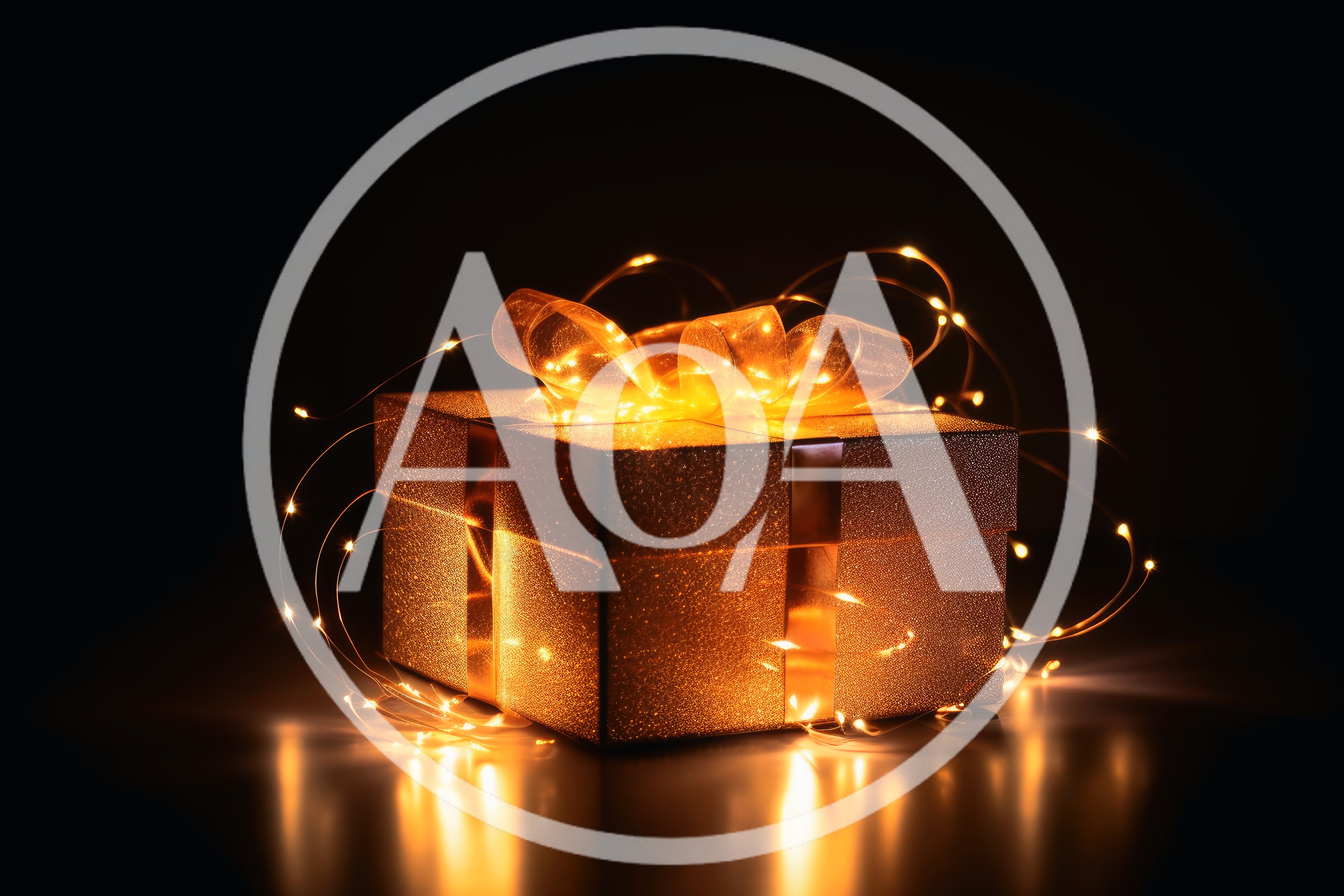 Golden Gift Box Wrapped With Glowing Fairy Lights
