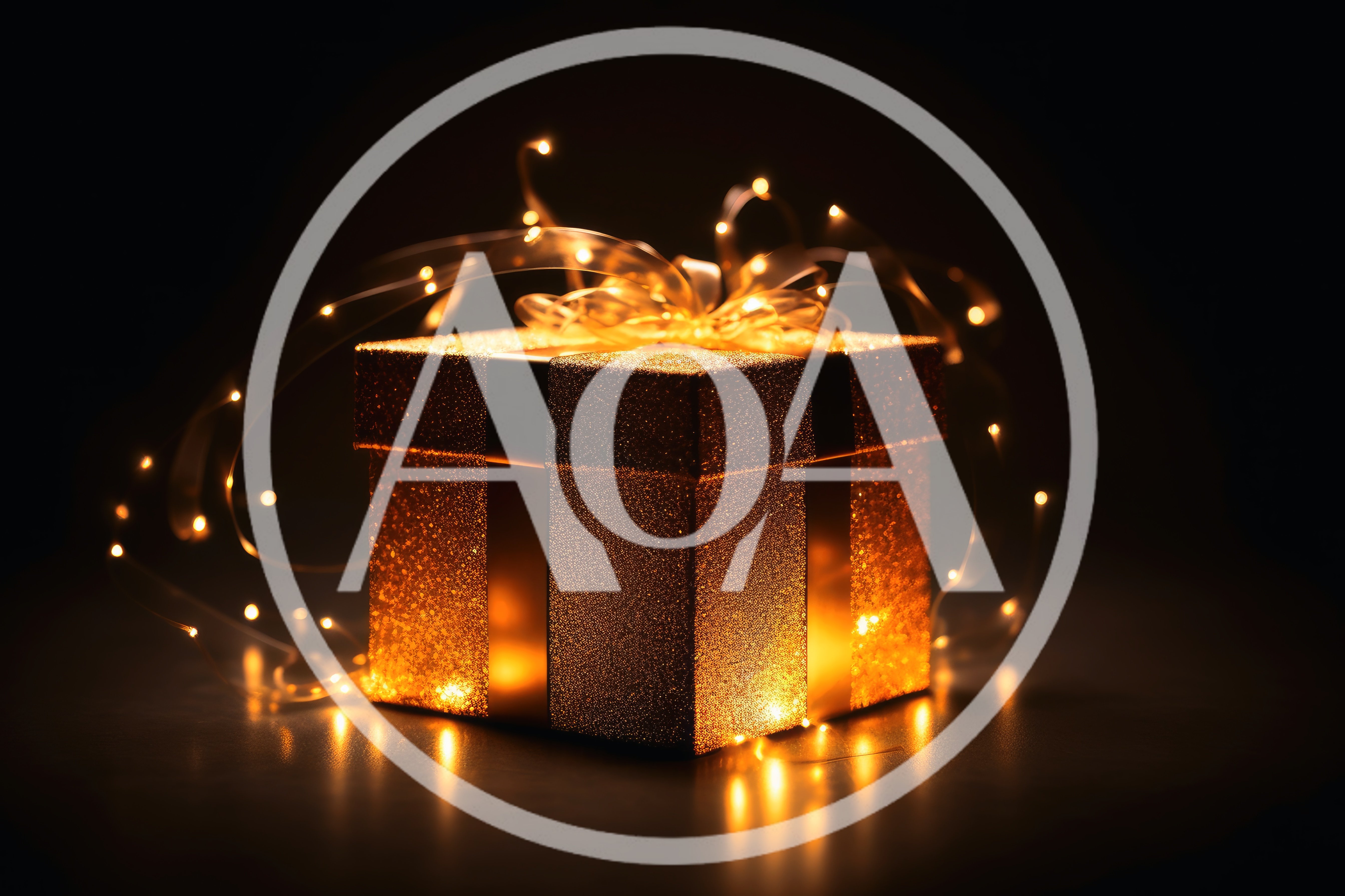 Golden Glittering Gift Box With Fairy Lights