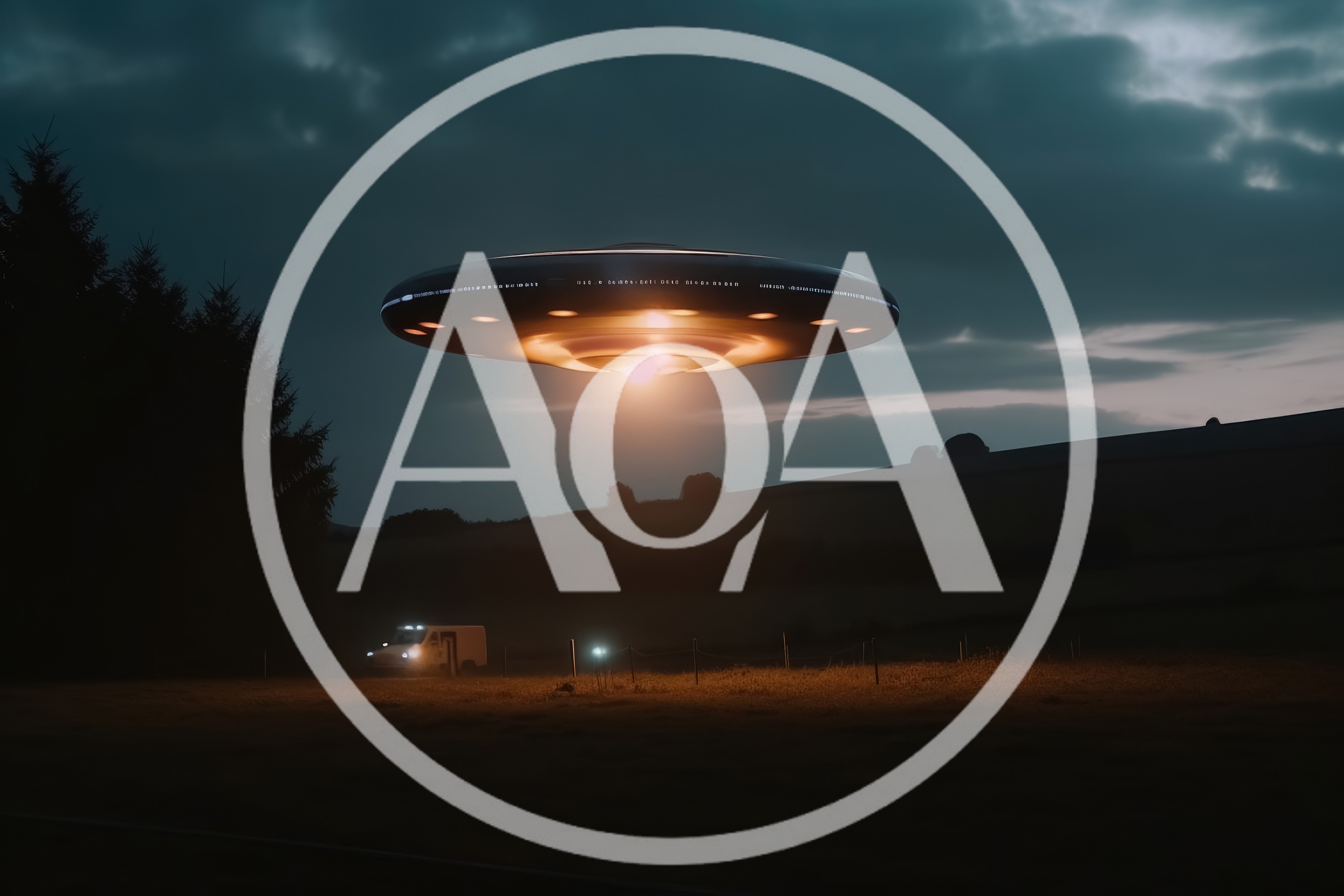 UFO Hovering Above A Rural Field At Night