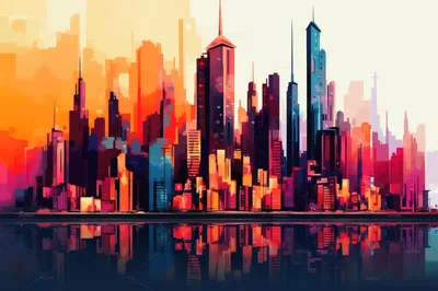 Abstract Digital Illustration Of A Vibrant City Skyline