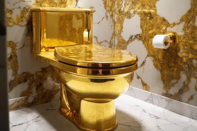Luxury Gold Toilet In Marble Bathroom Interior