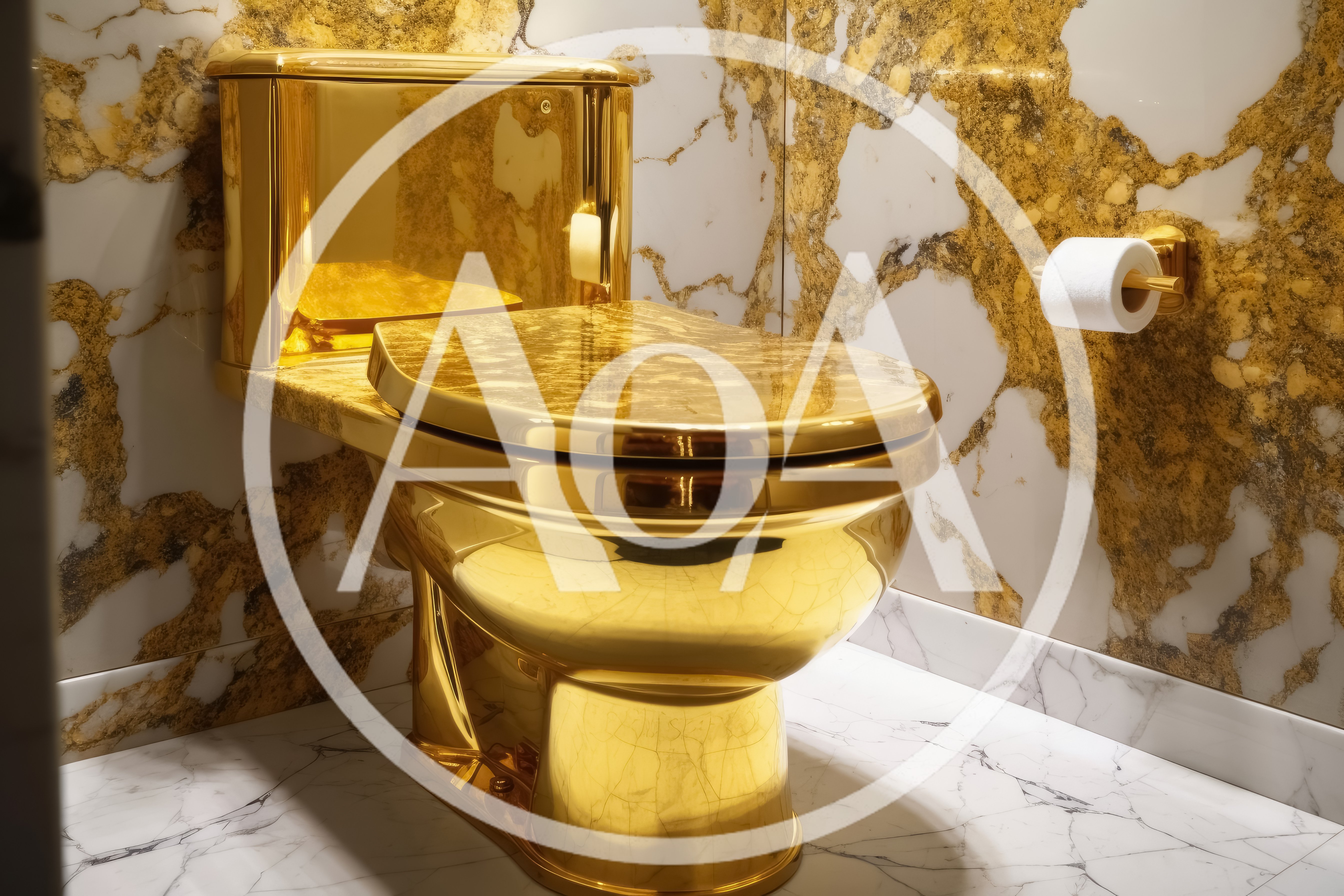 Luxury Gold Toilet In Marble Bathroom Interior