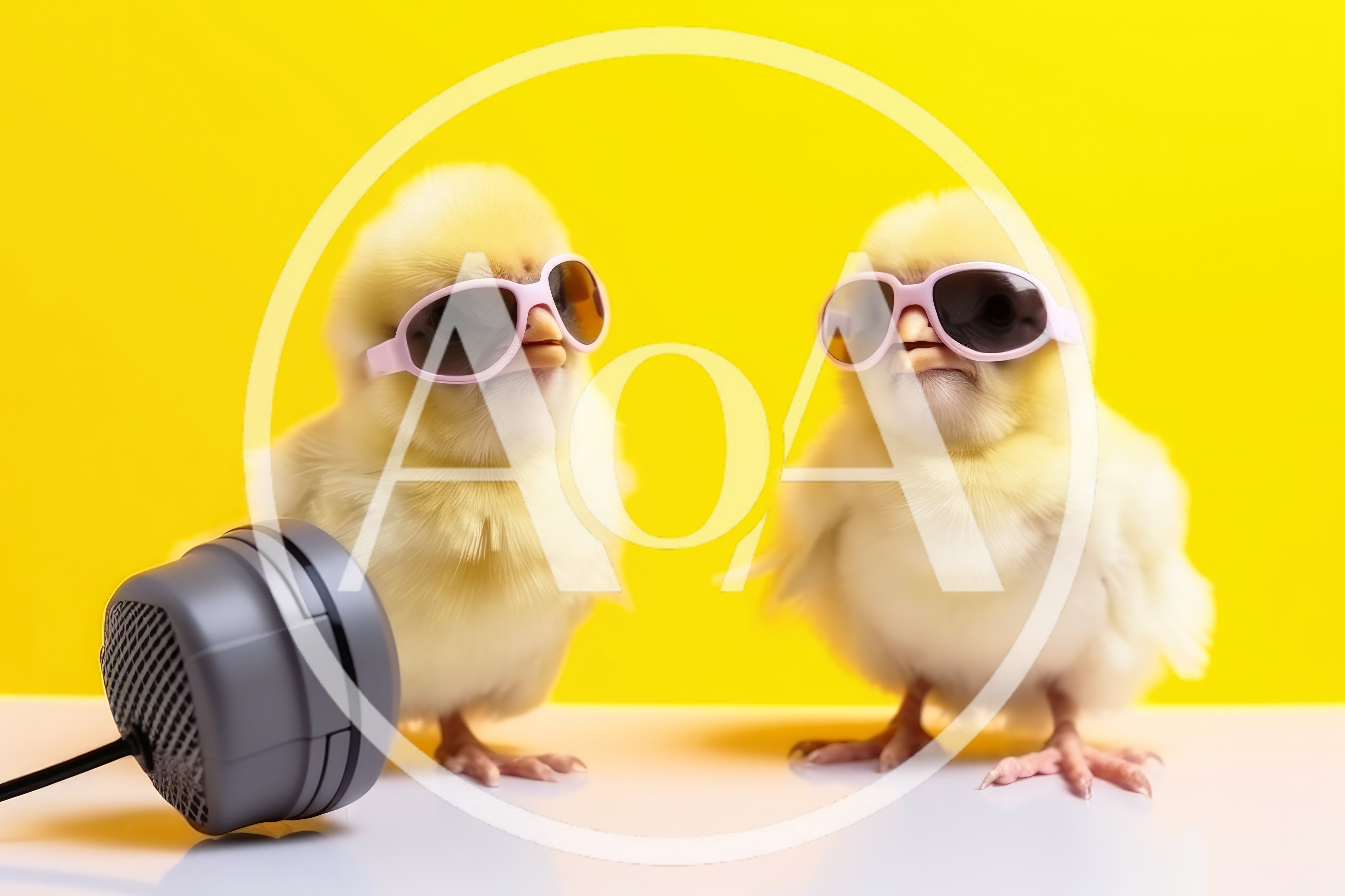Two Cute Yellow Chicks Wearing Sunglasses With Microphone