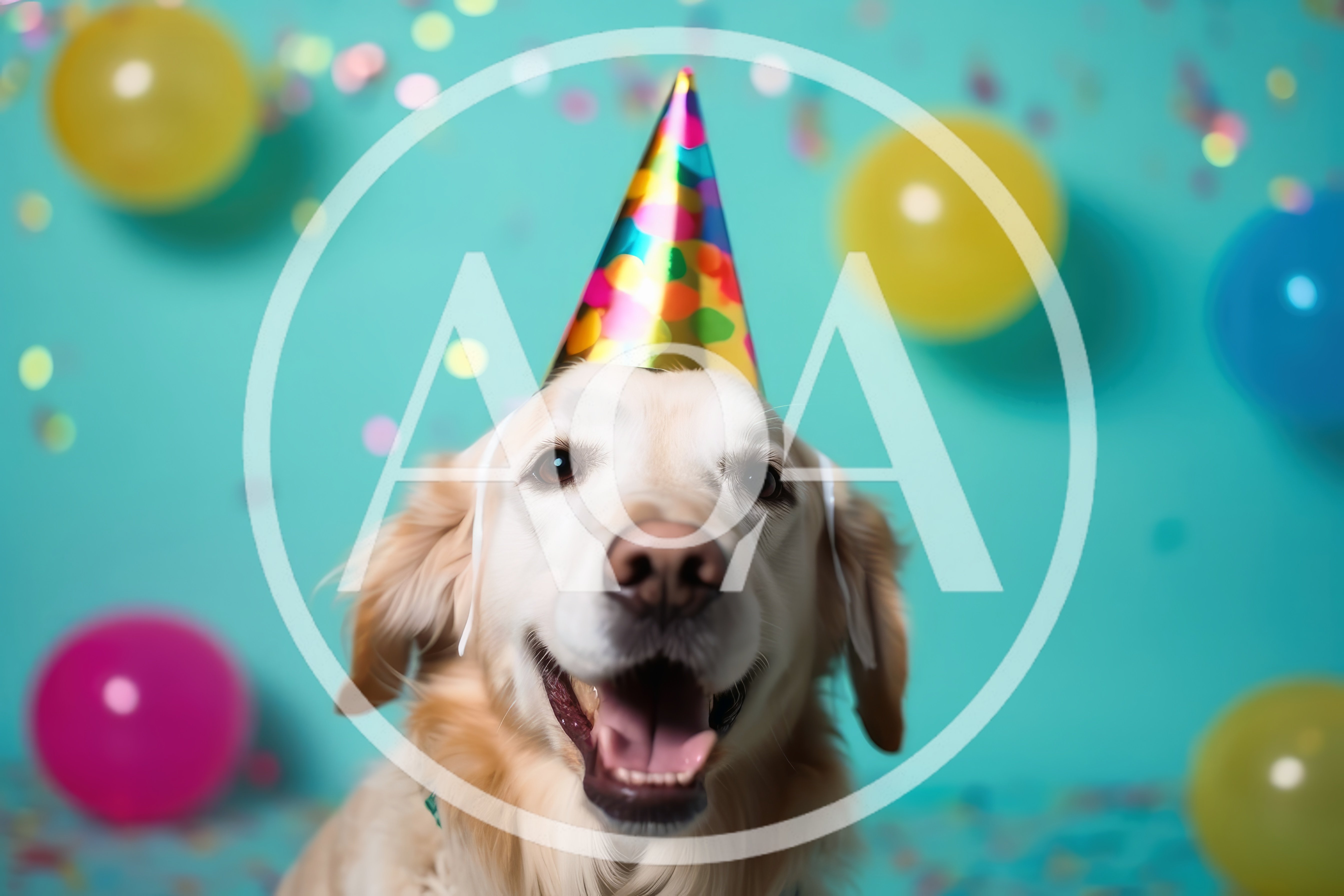 Golden Retriever Wearing A Colorful Party Hat