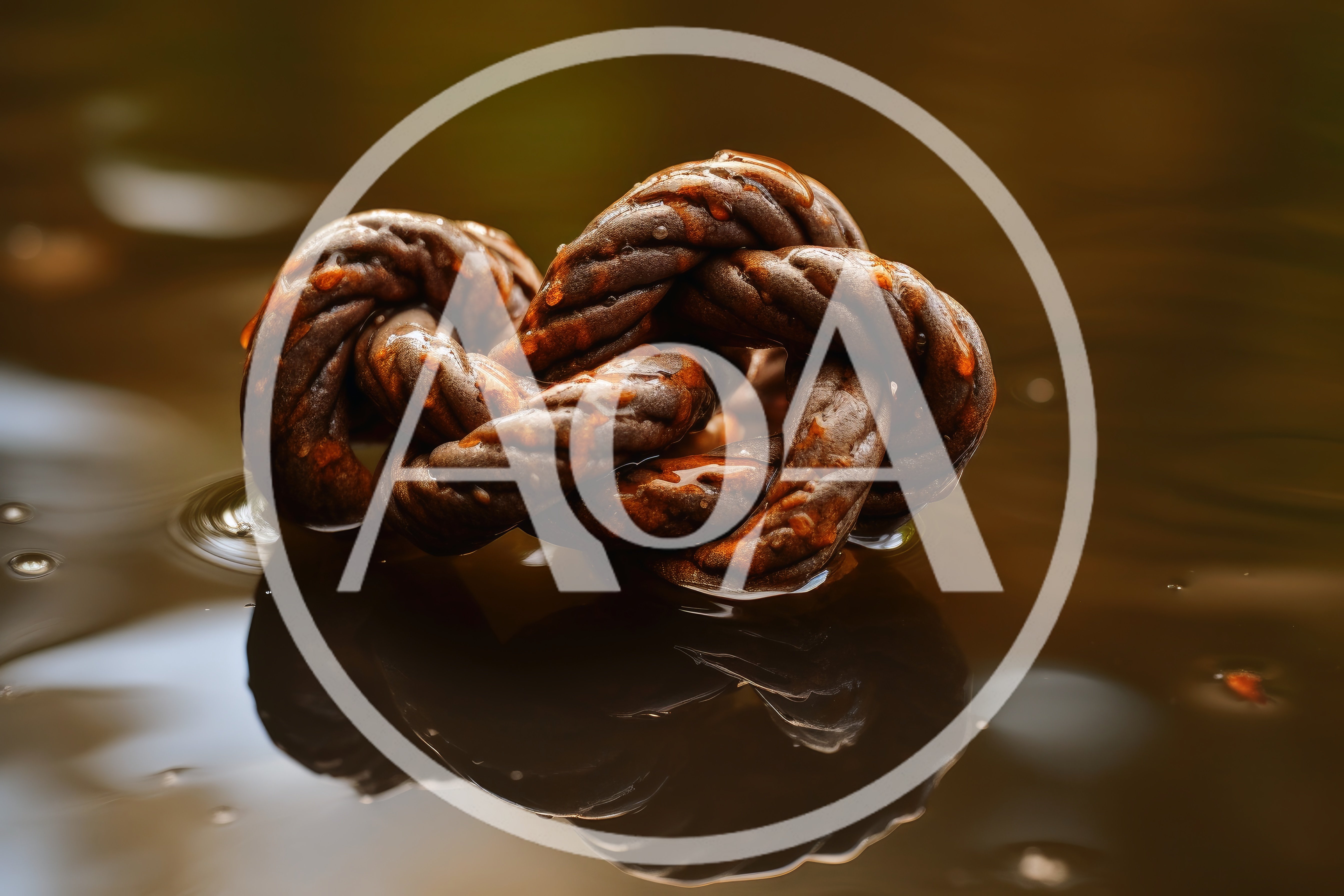 Knotted Brown Rope Floating On Calm Water Surface