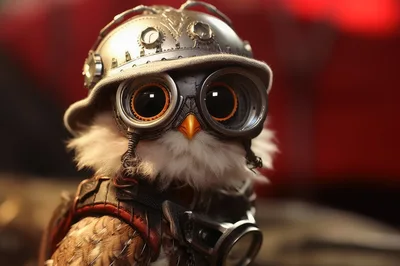 Steampunk Owl Wearing Aviator Goggles And Helmet
