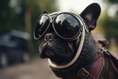 French Bulldog Wearing Vintage Aviator Goggles And Leather Helmet
