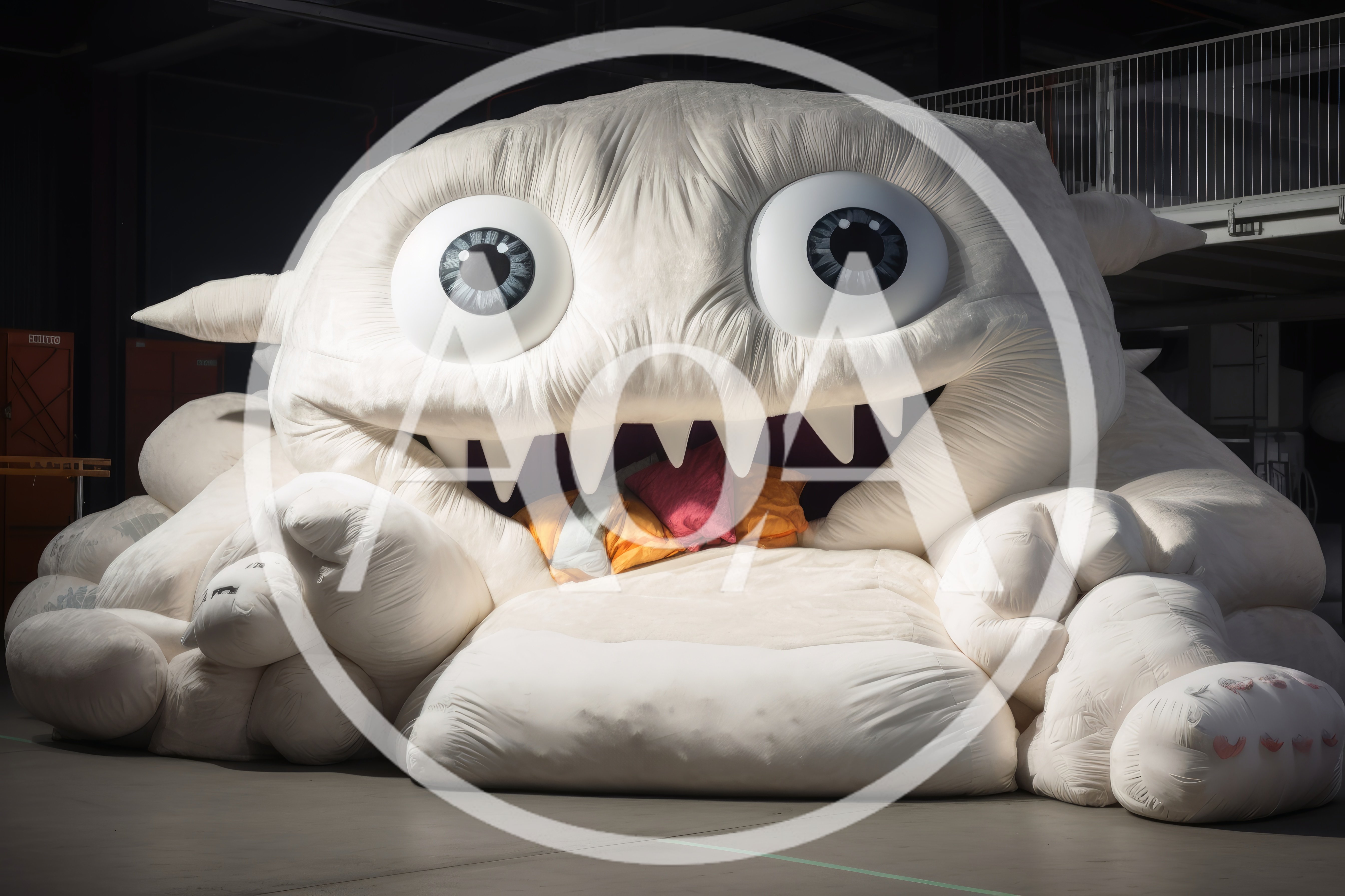 Giant Inflatable White Monster Chair With Colorful Pillows