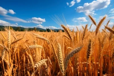 Golden Wheat Field Under A Bright Blue Sky