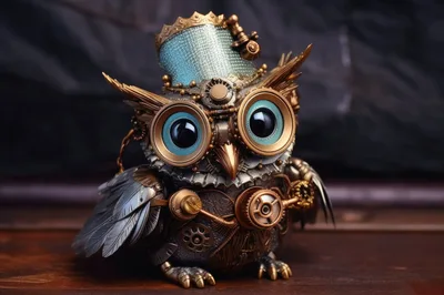 Steampunk Mechanical Owl Figurine With Intricate Metal Details