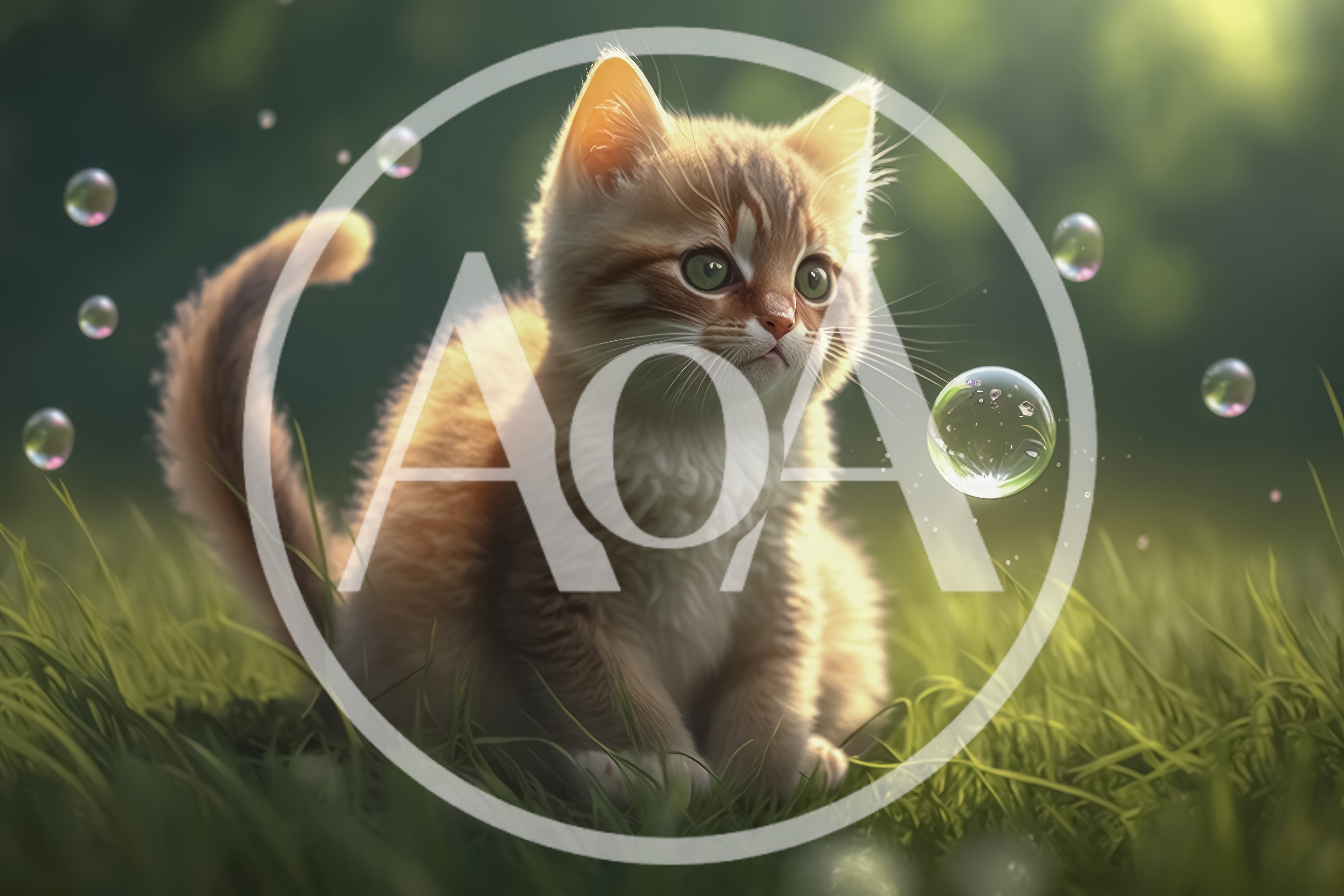 Cute Ginger Kitten Playing With Floating Bubbles Outdoors