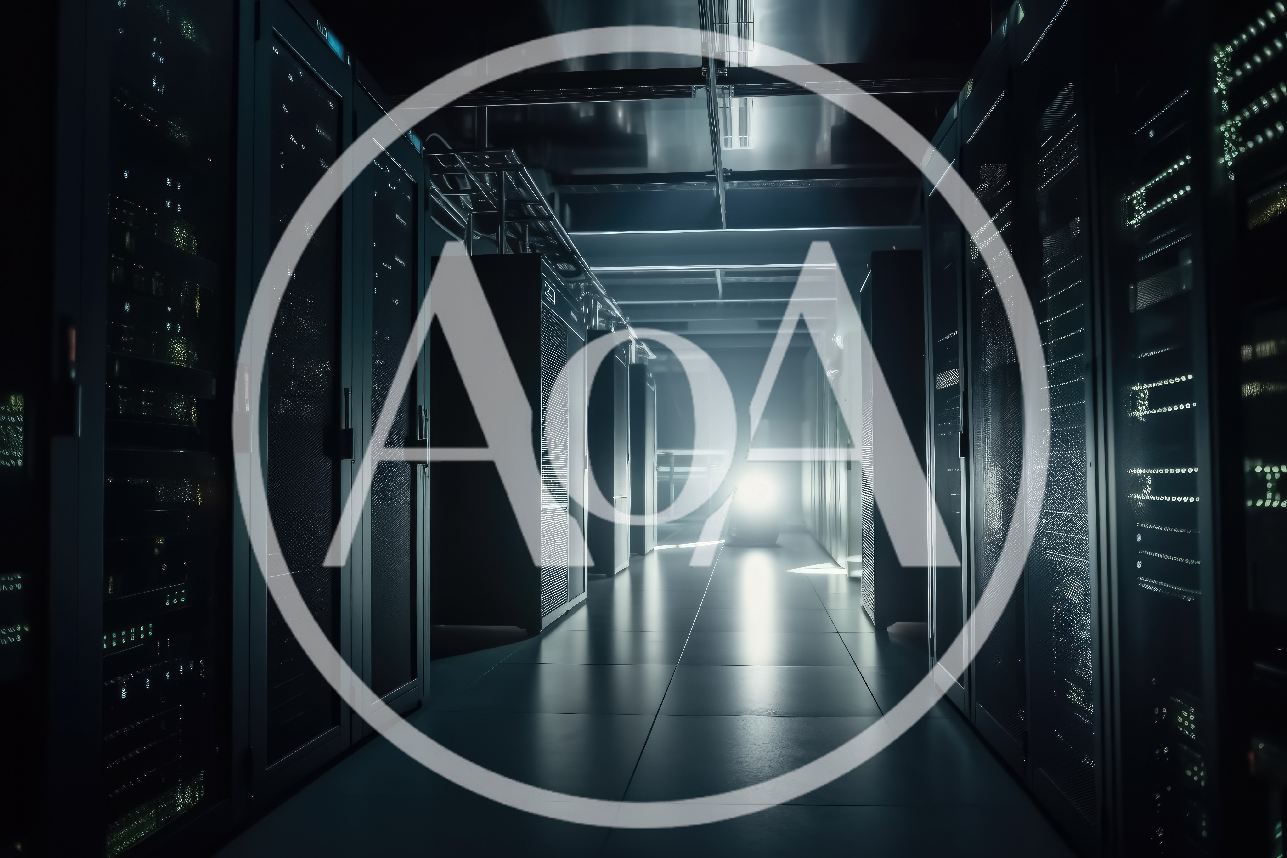 Dark Server Room With Glowing Data Center Racks