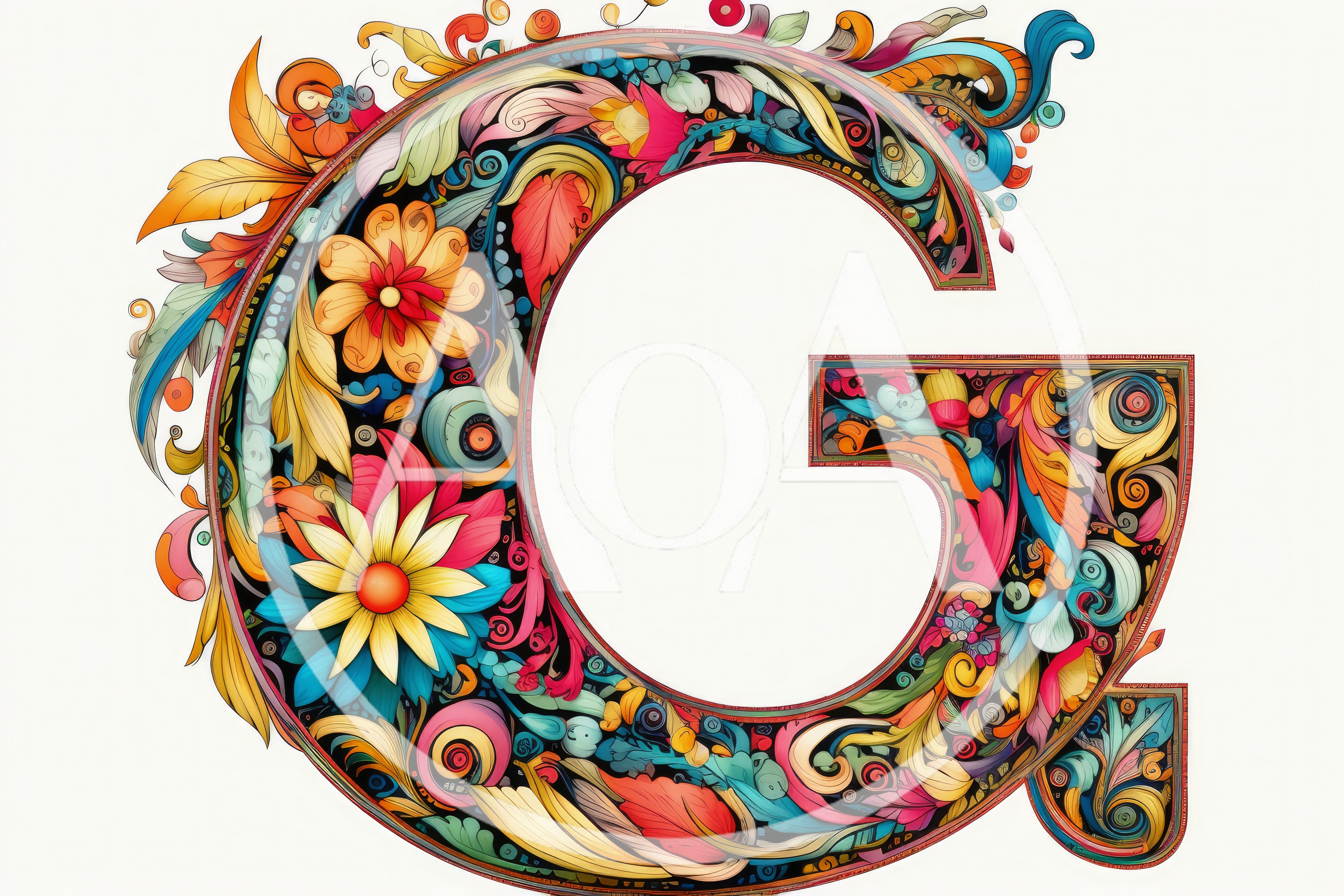 Ornate Floral Letter G Decorative Typography