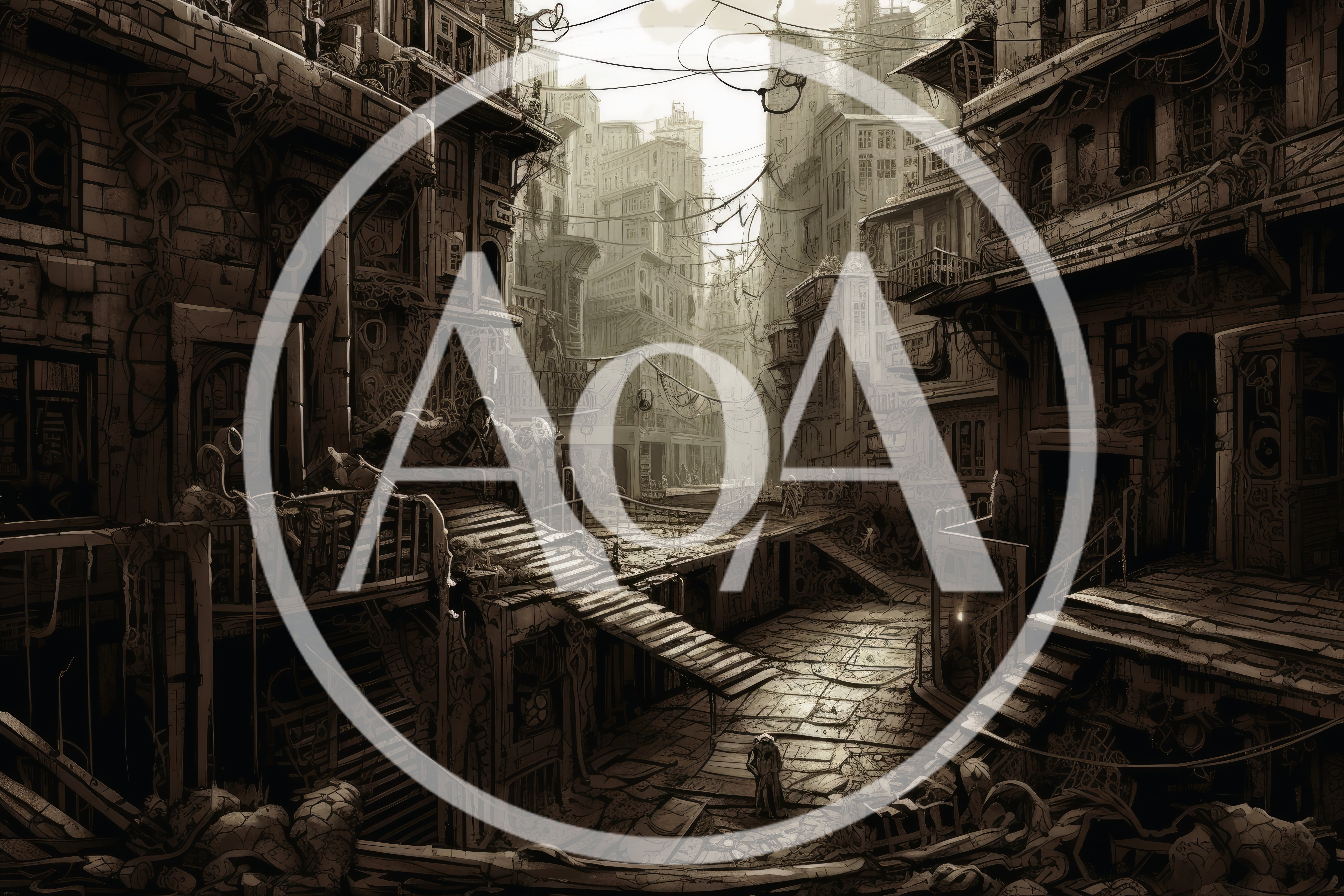 Dystopian Ruined City Street With Architectural Decay