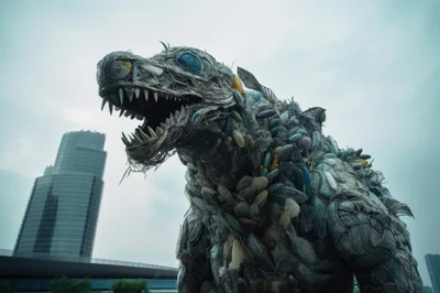 Giant Monster Sculpture Made Of Recycled Plastic Waste