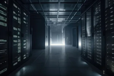 Modern Server Room With Glowing Data Center Racks