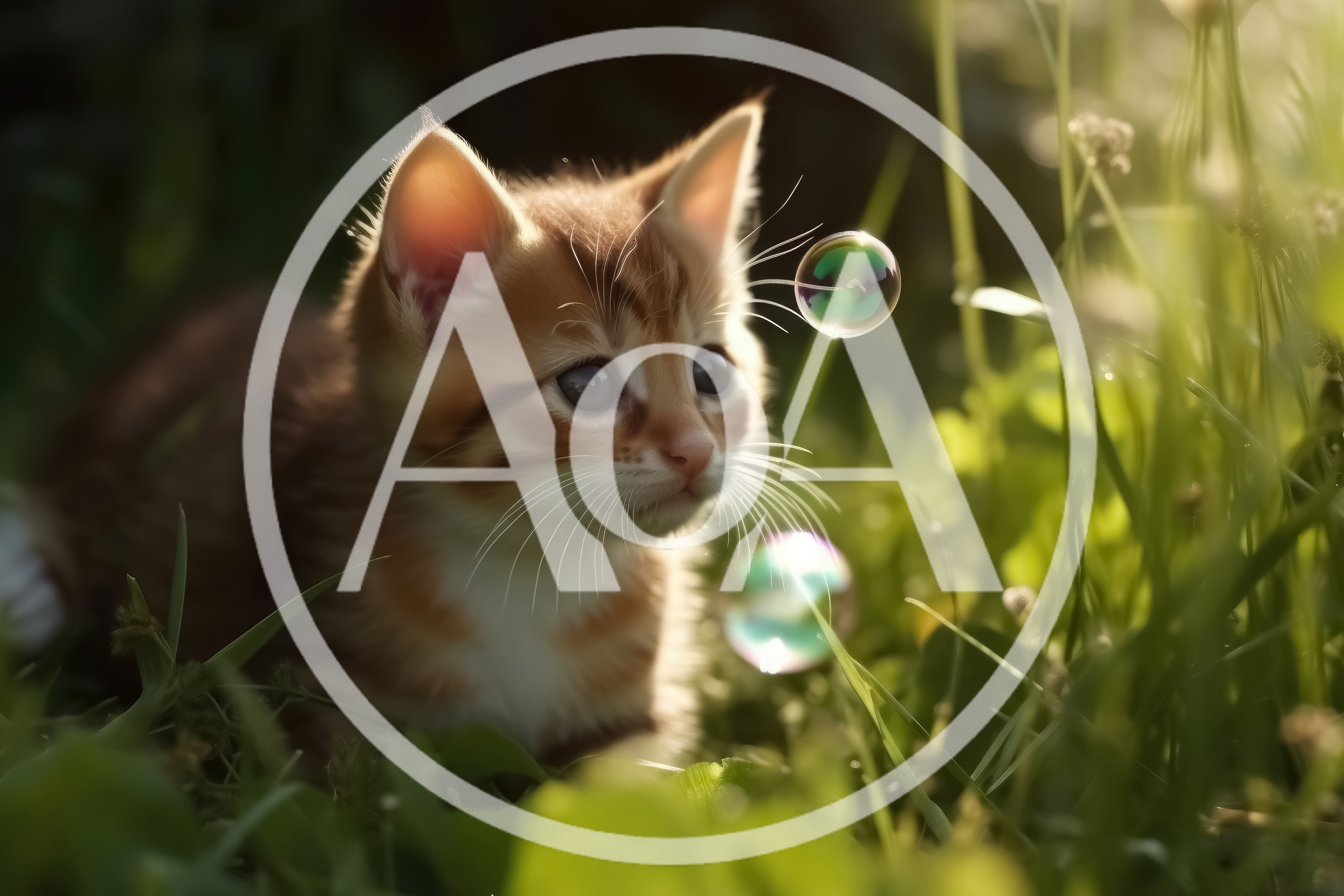 Cute Ginger Kitten Playing With Floating Bubbles Outdoors