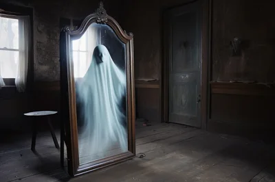 Ghostly Figure Appearing Inside An Antique Floor Mirror