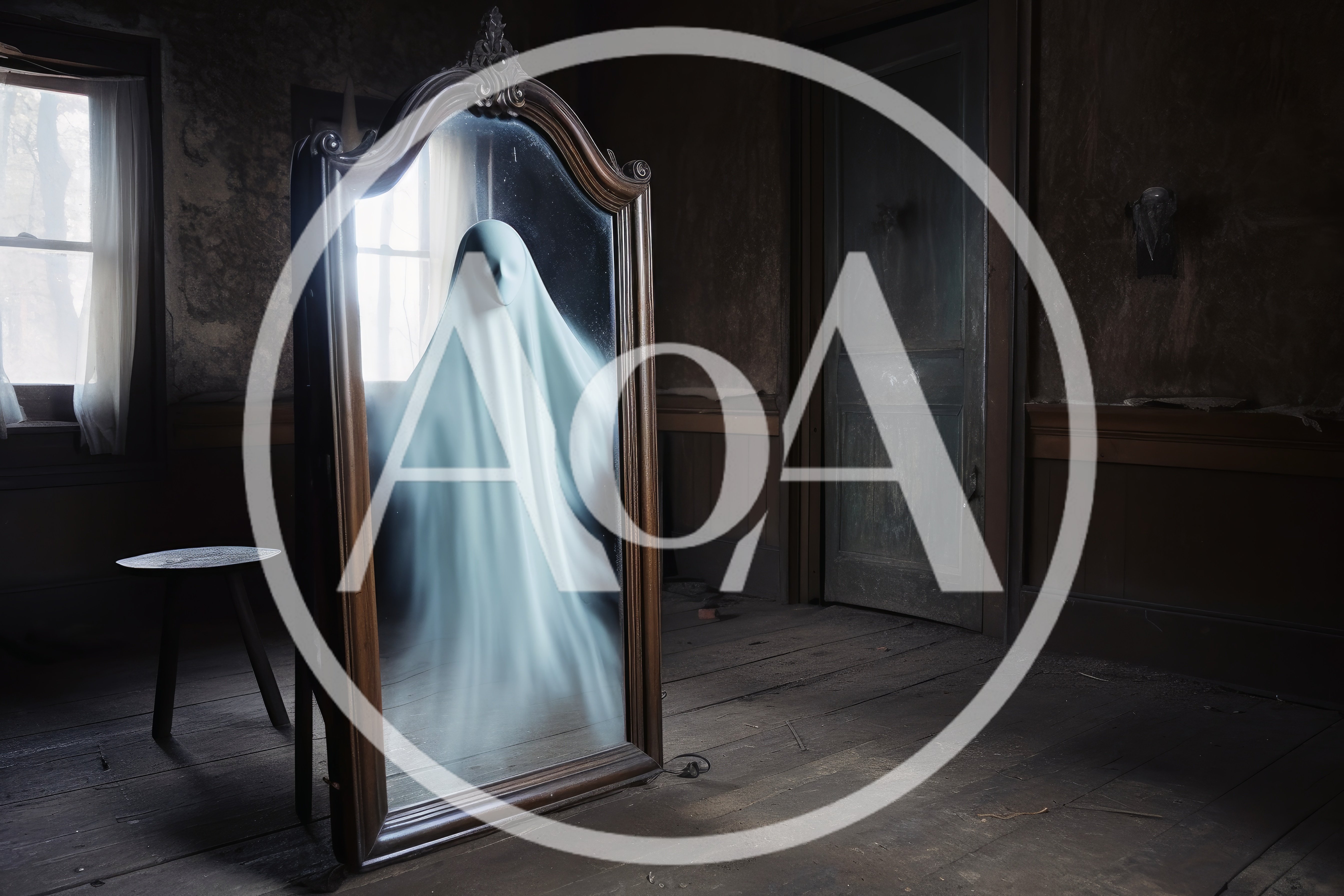 Ghostly Figure Appearing Inside An Antique Floor Mirror