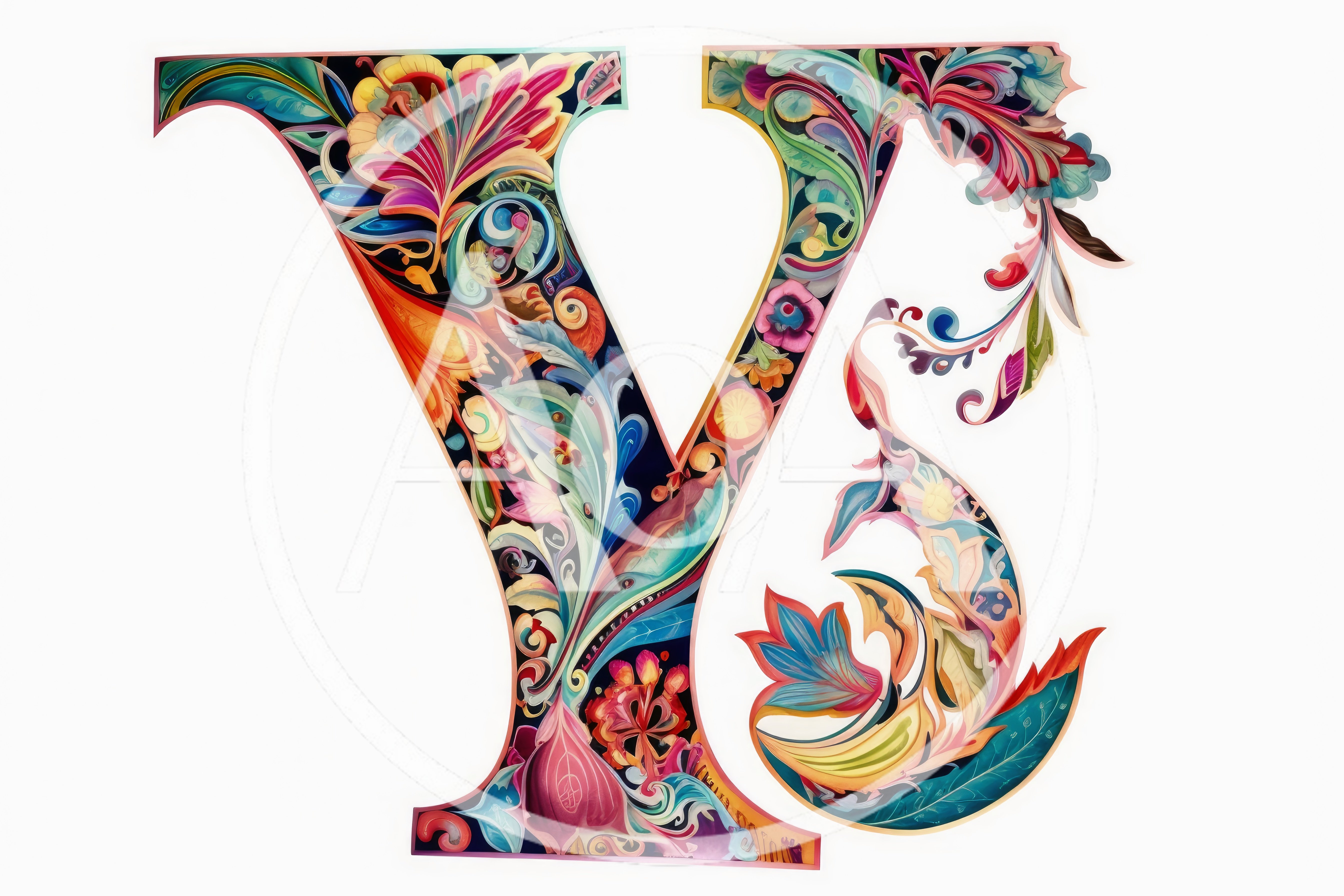 Ornate Floral Letter Y Typography Design