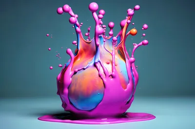 Vibrant Pink Paint Splashing Over A Colorful Sphere