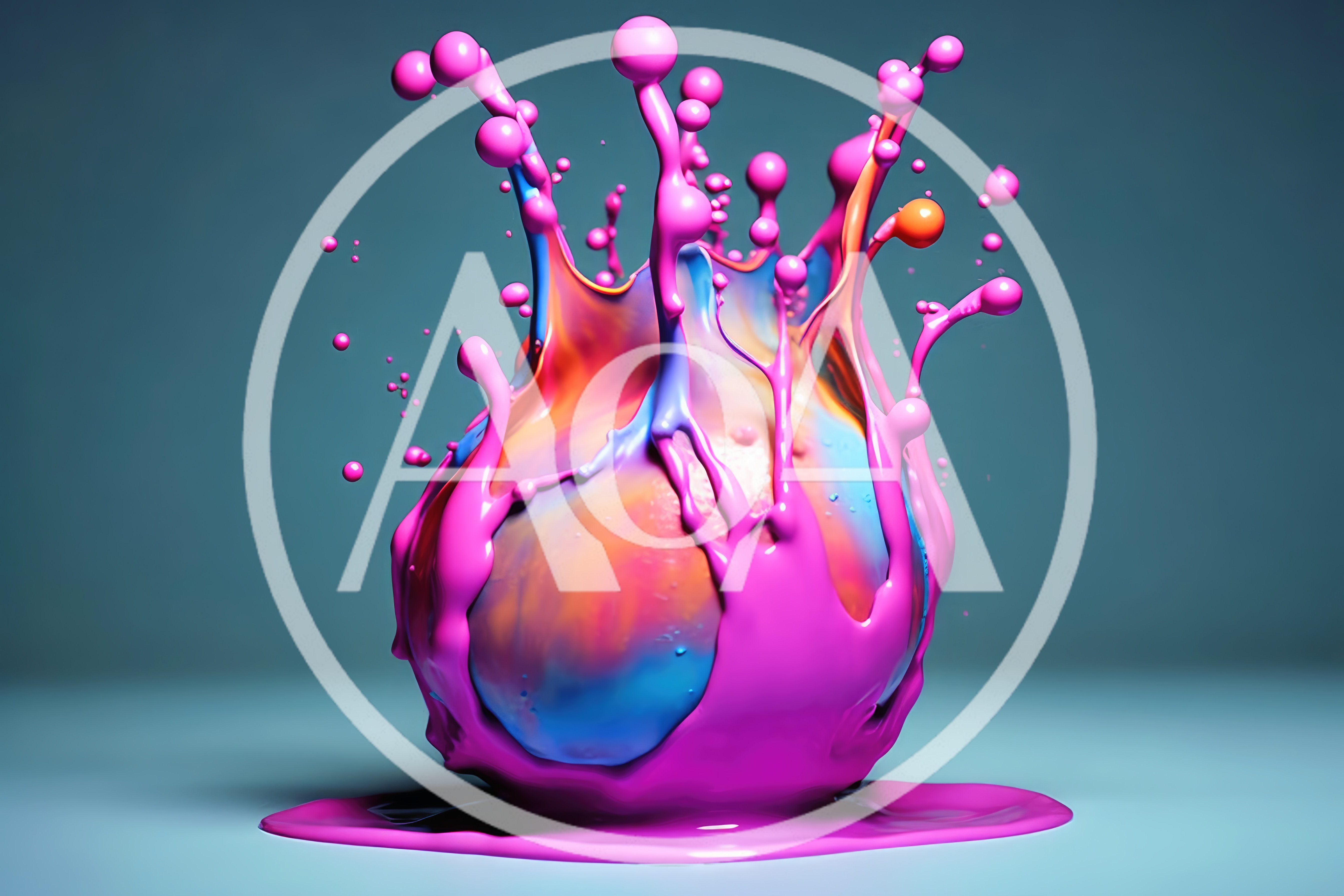 Vibrant Pink Paint Splashing Over A Colorful Sphere