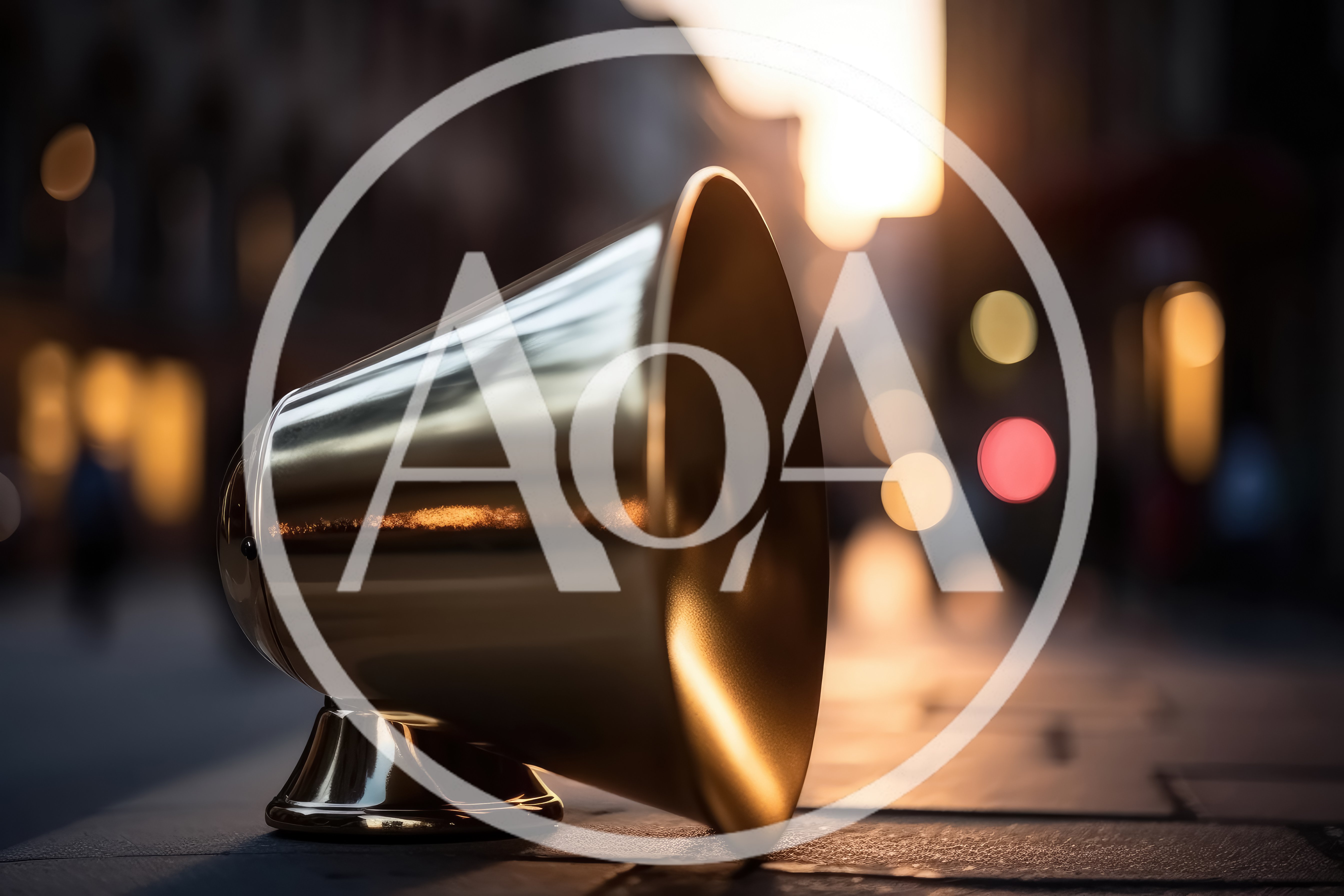 Golden Megaphone Resting On A City Sidewalk