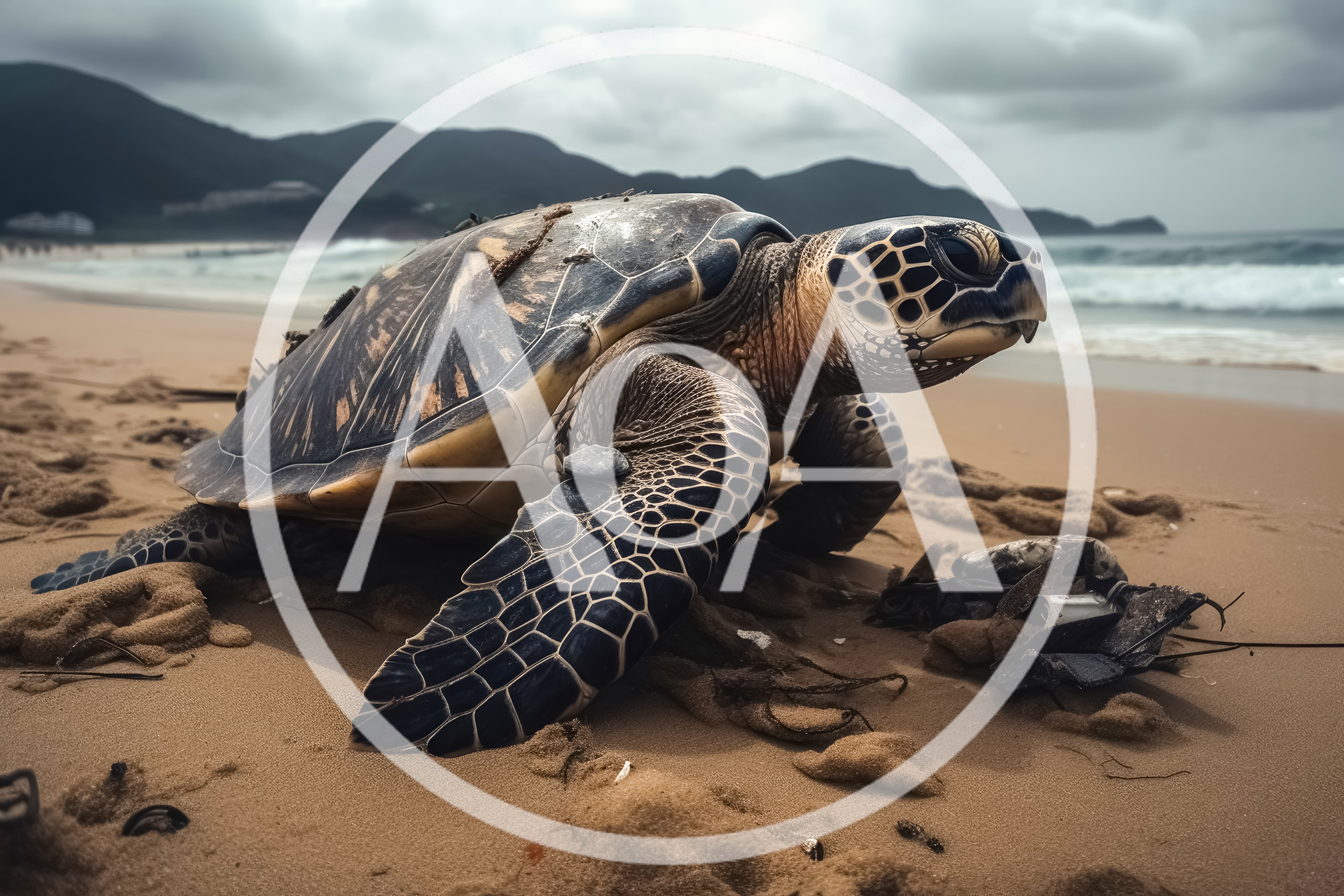 Green Sea Turtle Crawling On Sandy Beach