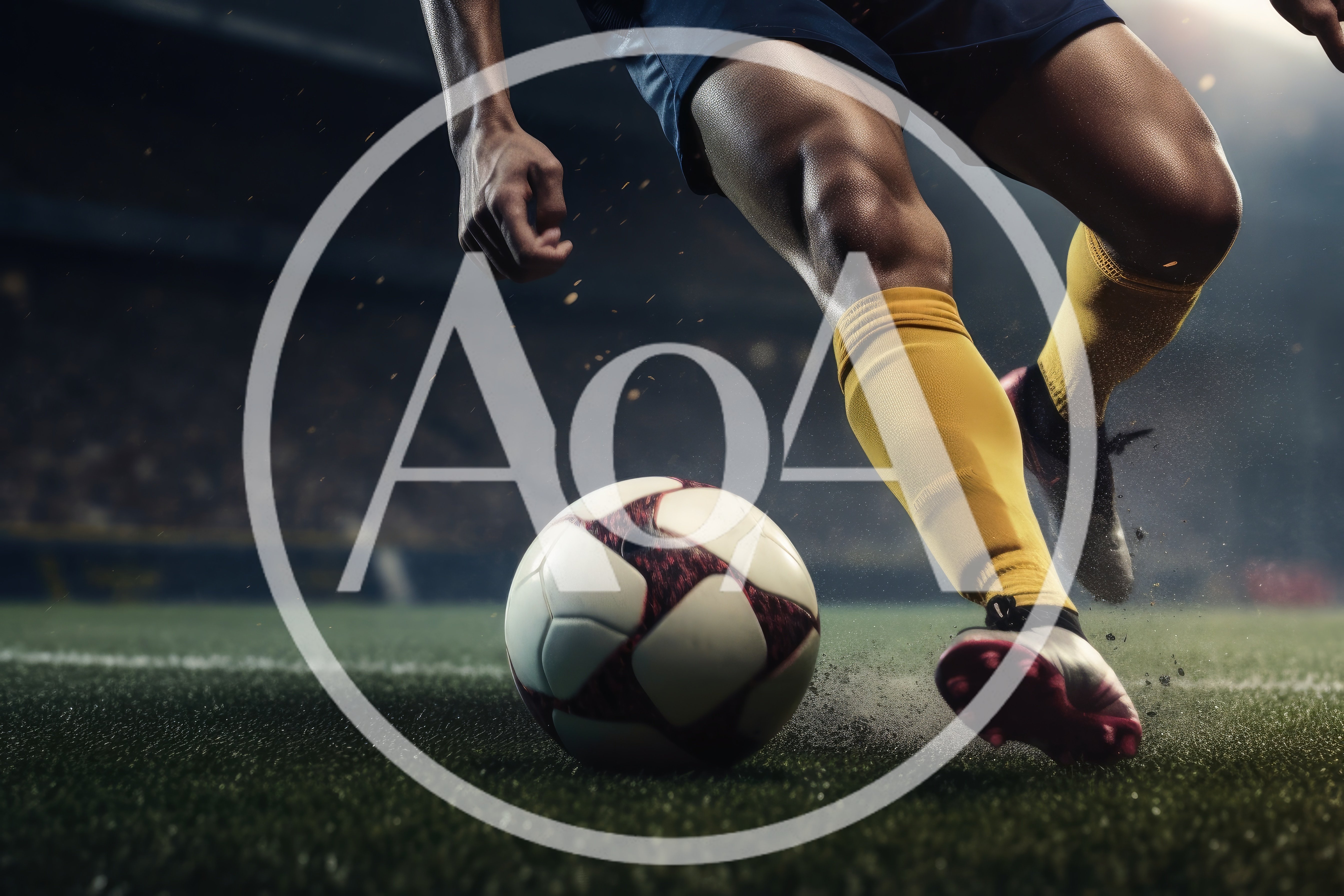 Professional Soccer Player Dribbling Ball On Stadium Field