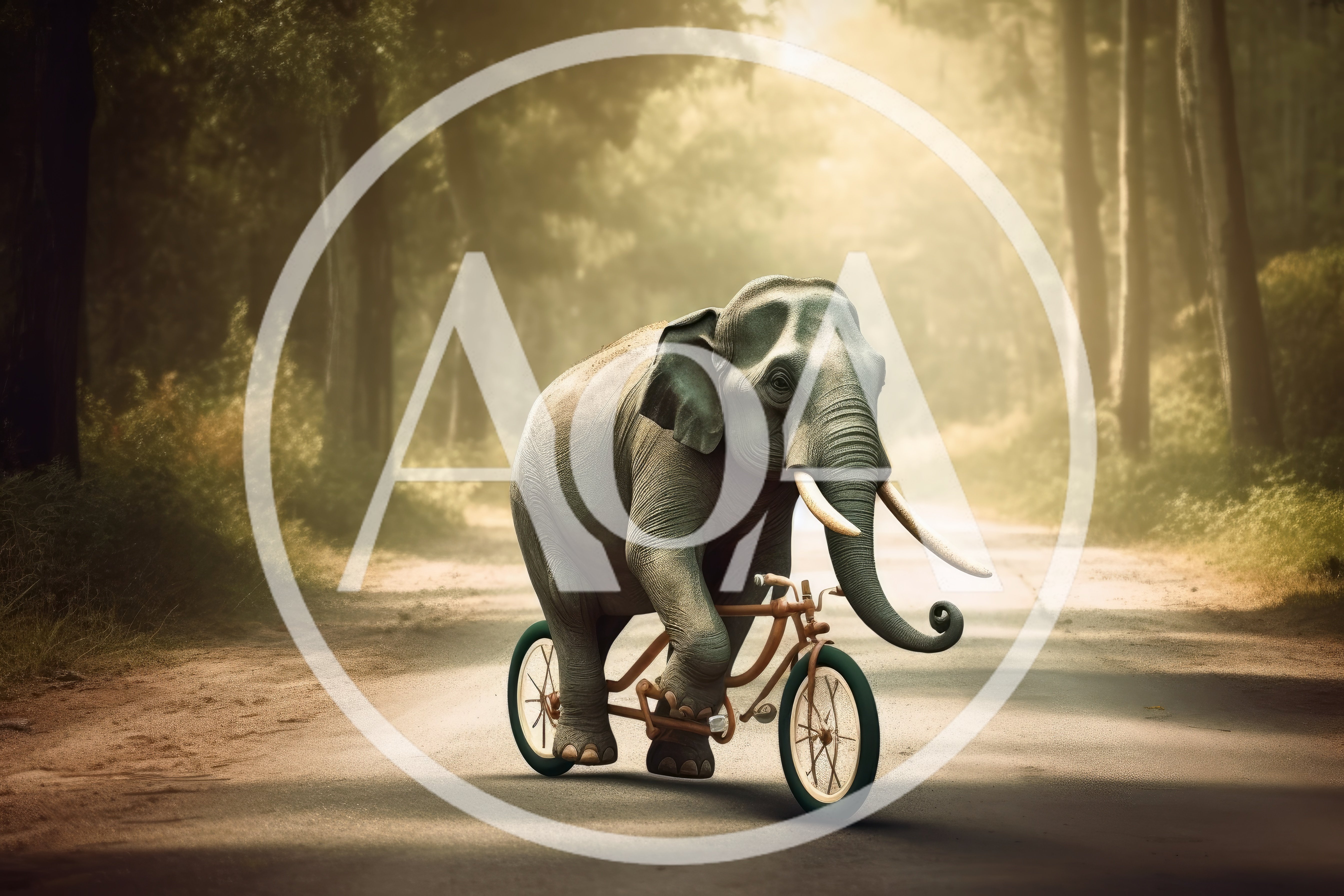 Elephant Riding A Bicycle On A Forest Road