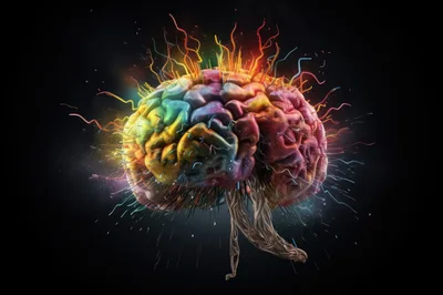 Abstract Colorful Human Brain With Neural Connections