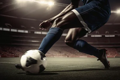 Professional Soccer Player Kicking Ball In Stadium