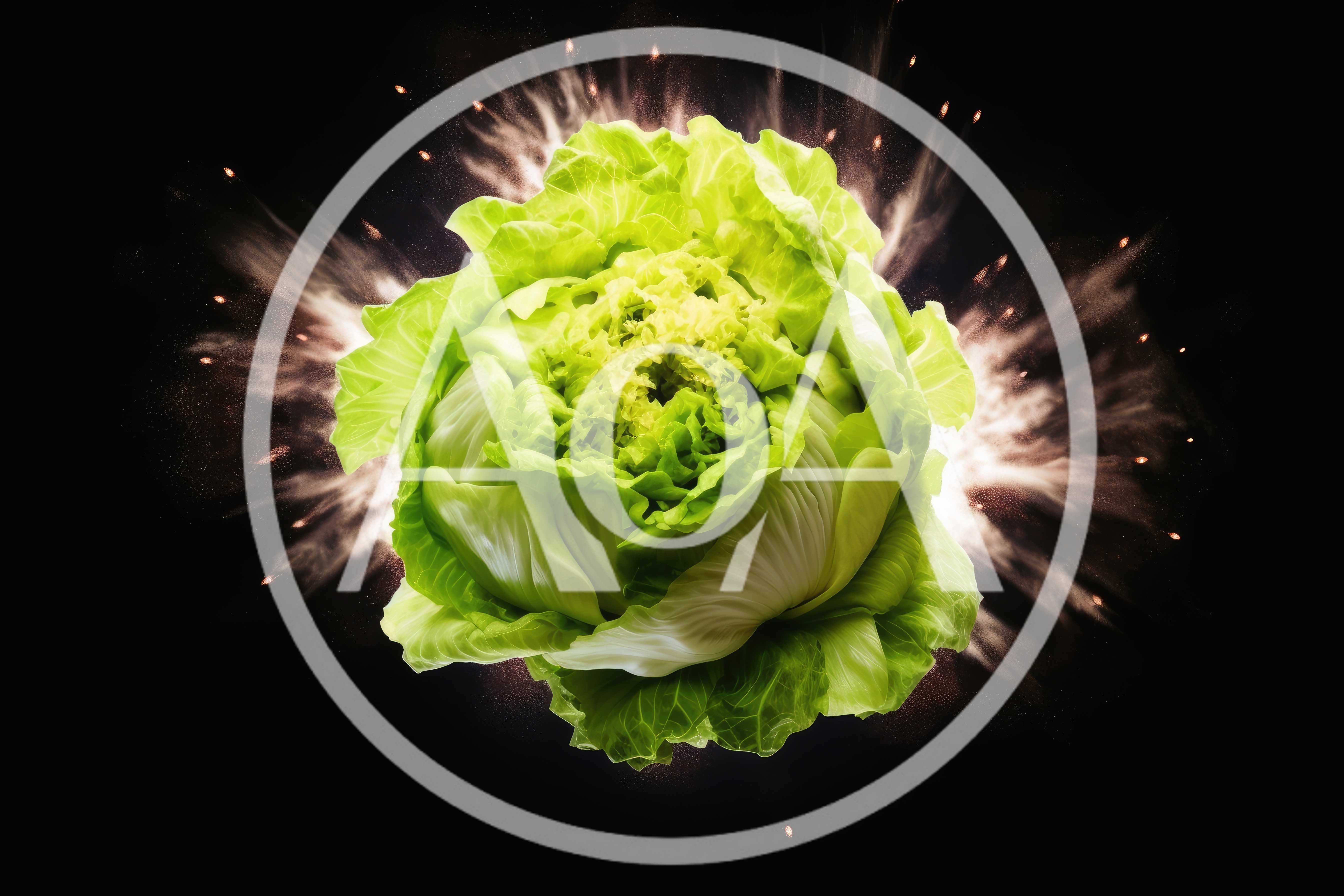 Fresh Green Lettuce Head Exploding With Dust Particles