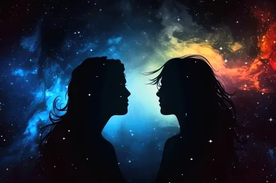 Silhouettes Of Two People Facing Each Other In Space