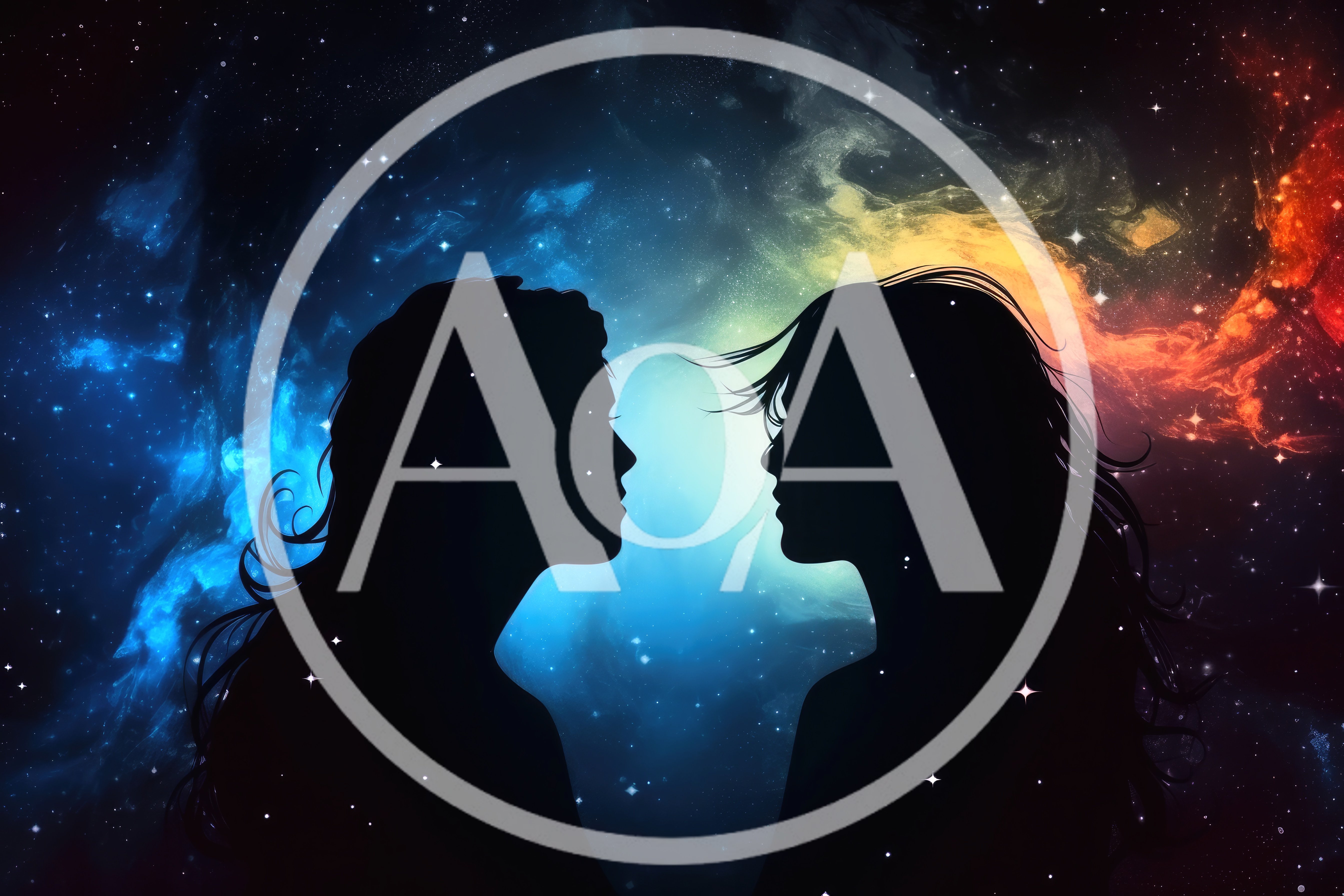 Silhouettes Of Two People Facing Each Other In Space