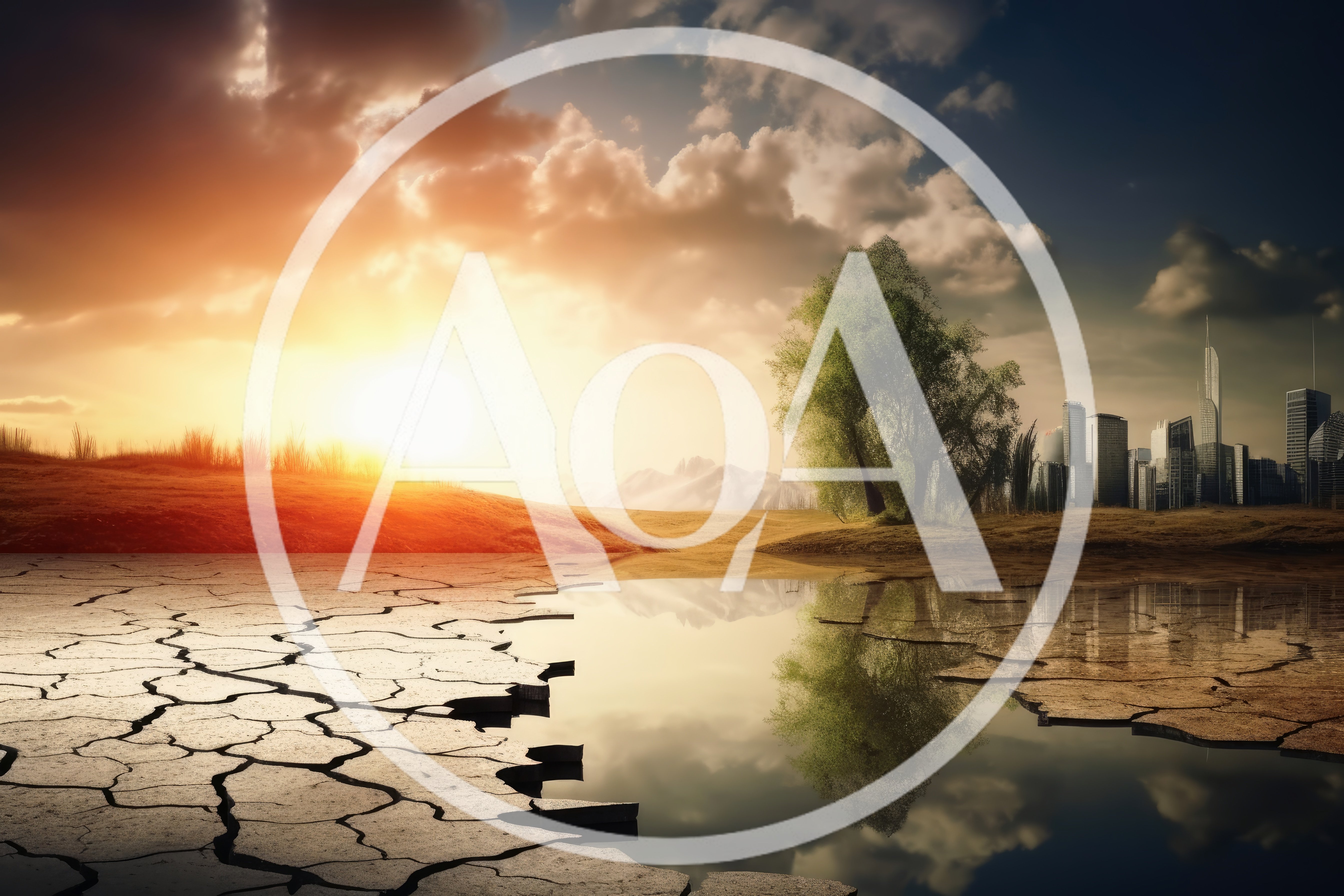 Surreal Landscape Featuring Cracked Earth And Distant City Skyline