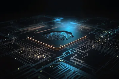 Futuristic Microchip Processor On Digital Circuit Board