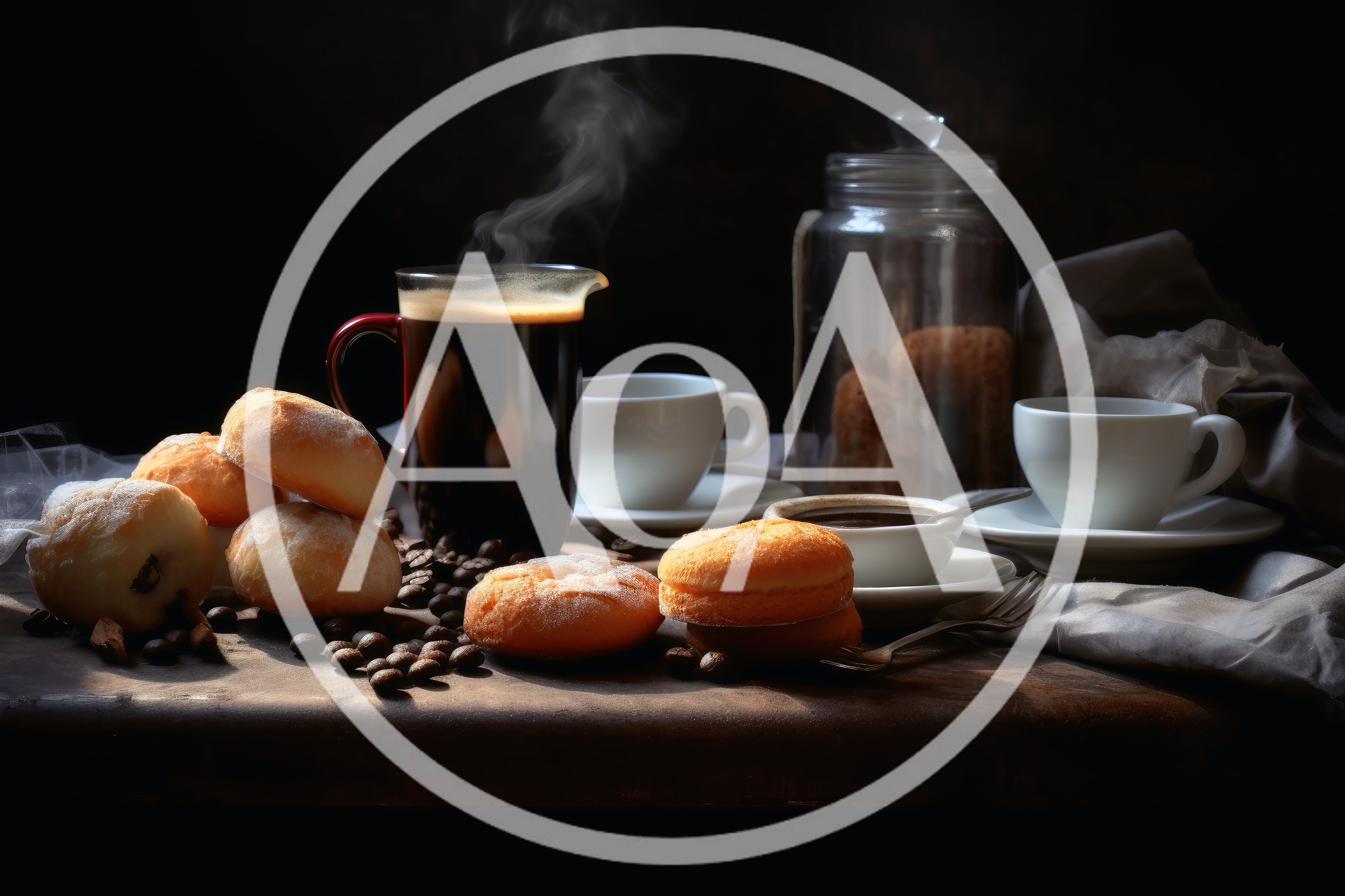 Steaming Coffee And Fresh Pastries On A Rustic Table