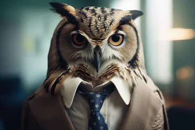 Anthropomorphic Owl Wearing A Business Suit And Tie